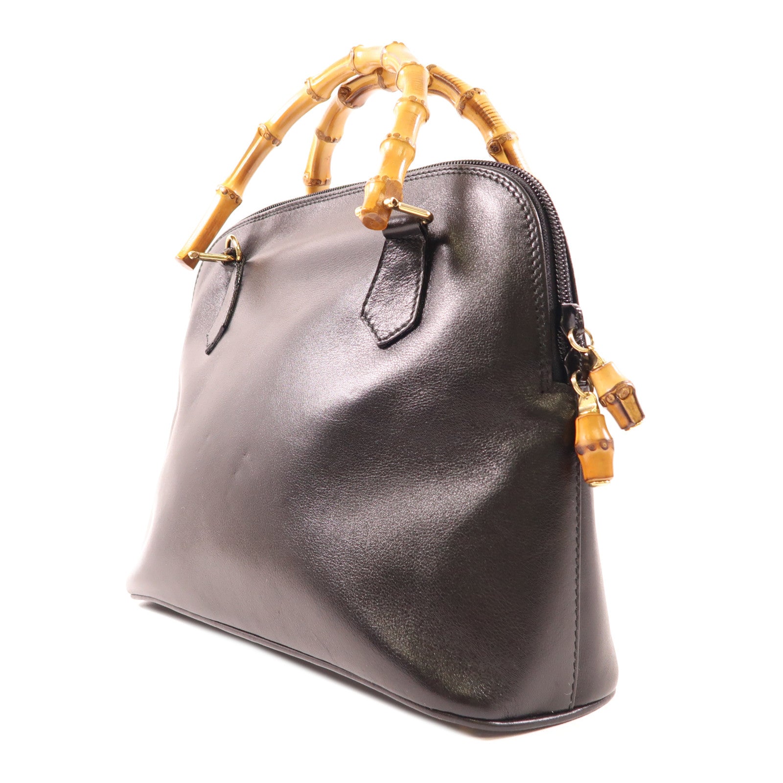 GUCCI GG GHW Bamboo Handbag 00021220290 Calfskin Leather Black