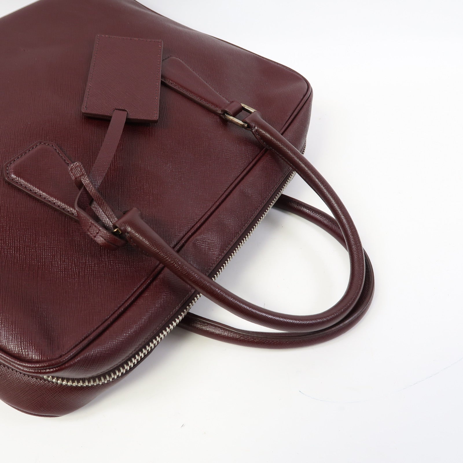 PRADA Saffiano皮革Briefcase Bag銀扣公事包酒紅色