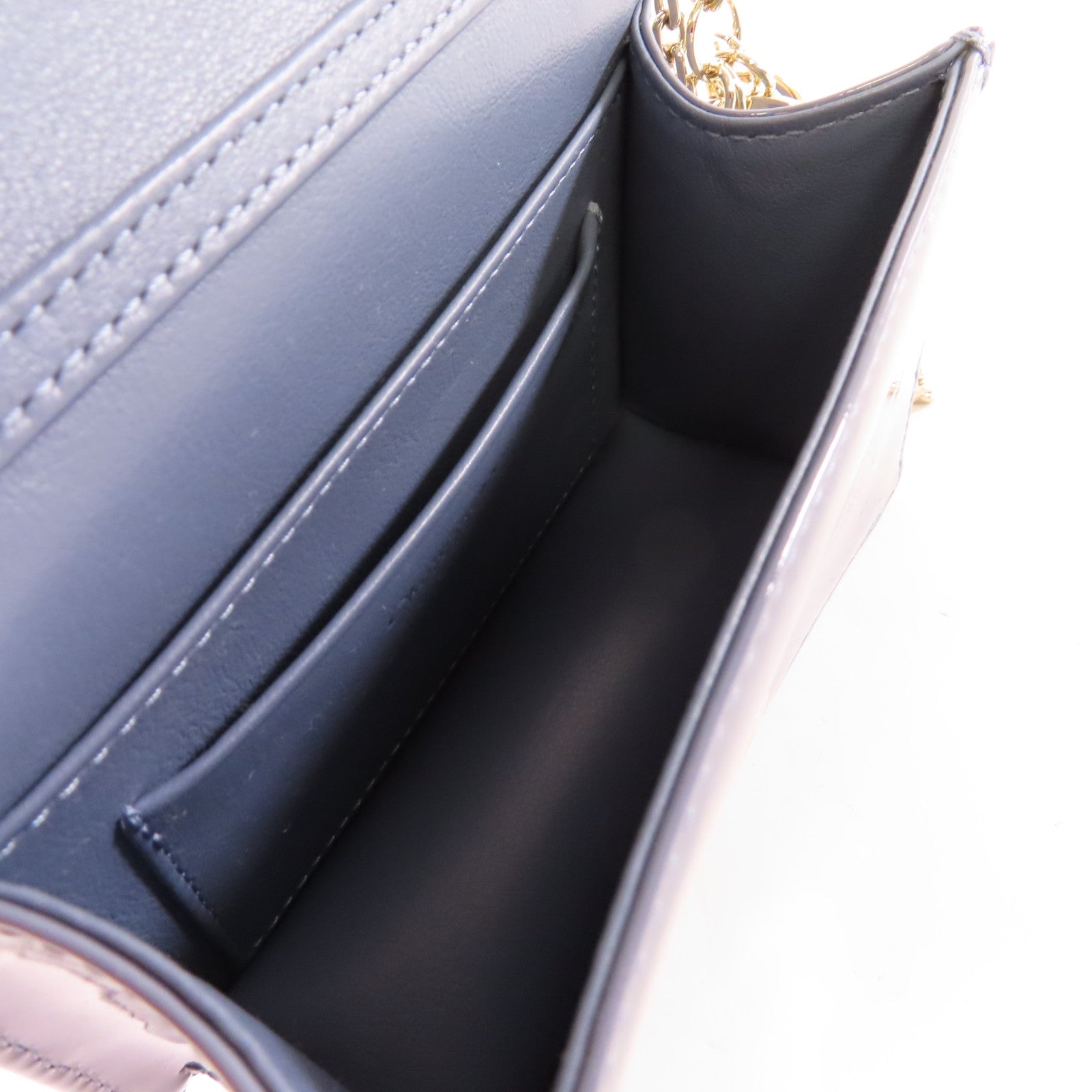 Dior 【激減優惠】漆皮皮革Chain Shoulder Bag銀扣鏈帶肩背袋灰藍色