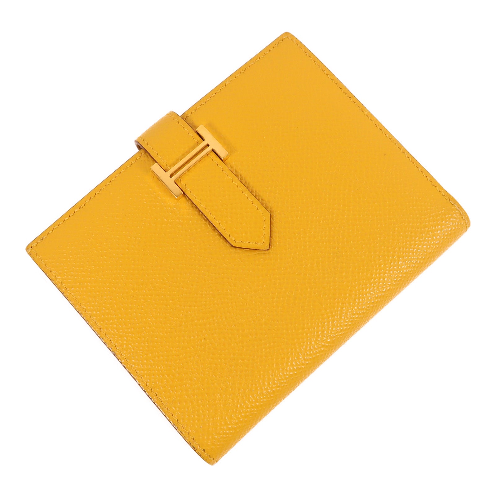 HERMES Epsom皮革Wallet金扣錢包黃色