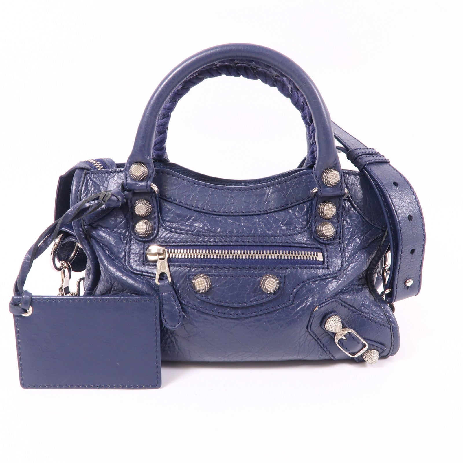 BALENCIAGA SHW Mini City 2 Way Shoulder Bag 309544 Calfskin Leather Navy
