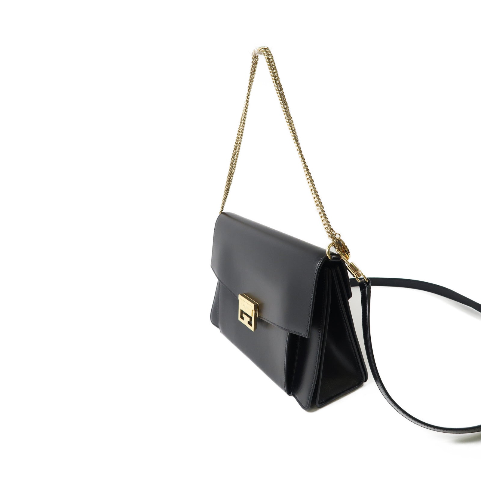 GIVENCHY 牛皮皮革GV3金扣鏈帶手挽肩背兩用袋黑色