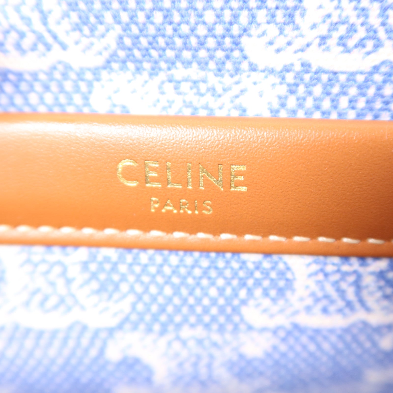 CELINE GHW Small Cabas Thais 2 Way Shoulder Bag Handbag Canvas Blue/White 6924
