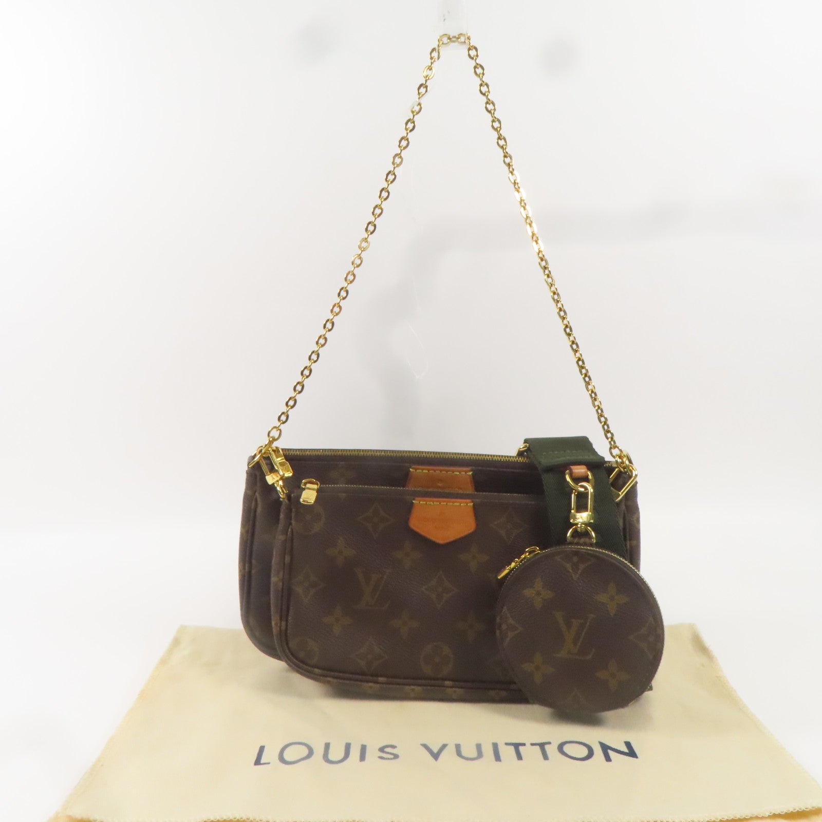 LOUIS VUITTON Monogram Multi Pochette Accessoires金扣肩背袋棕色