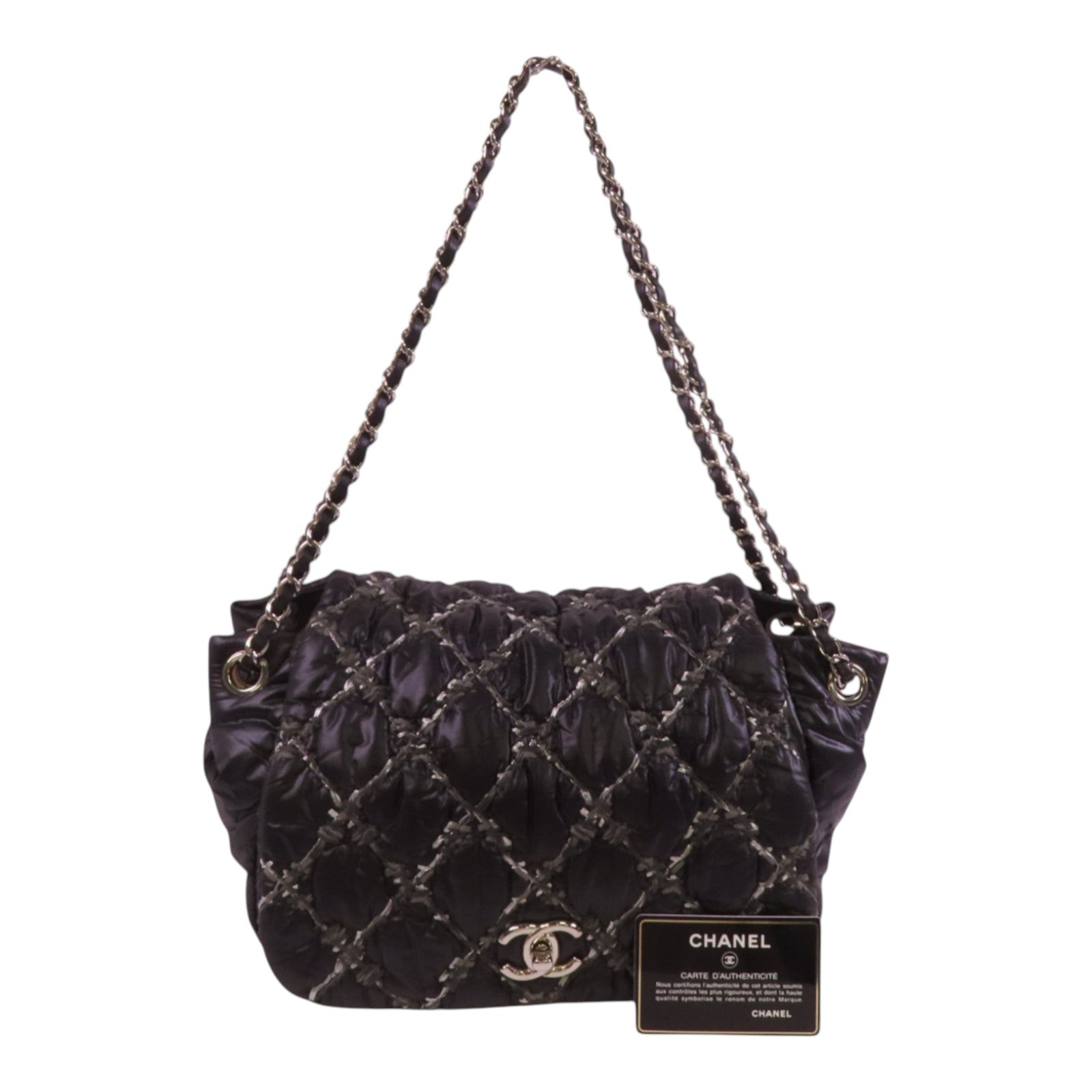 CHANEL 尼龍Chain Shoulder銀扣鏈帶肩背袋