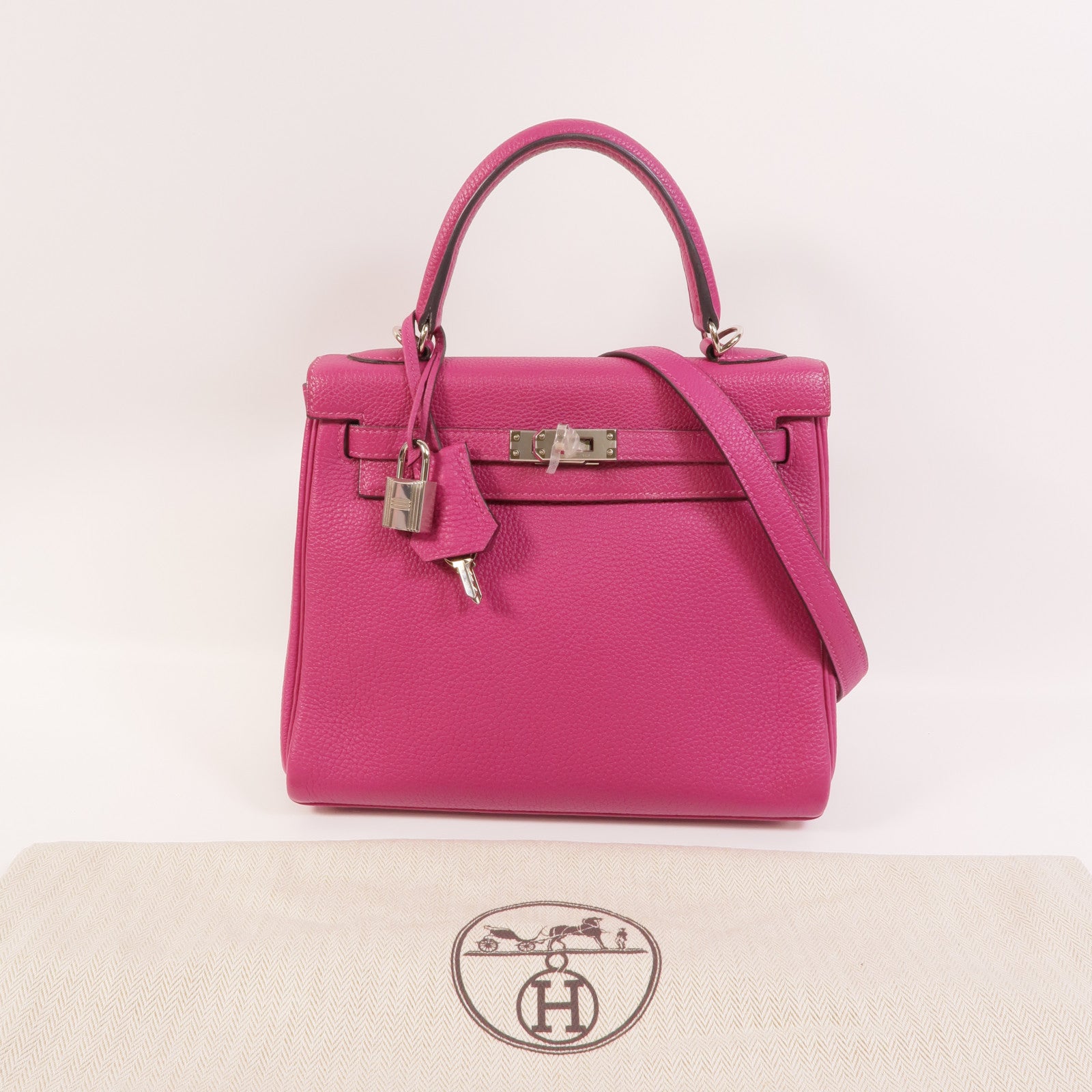 HERMES Togo皮革Kelly 25手挽肩背兩用袋Rose Pourpre