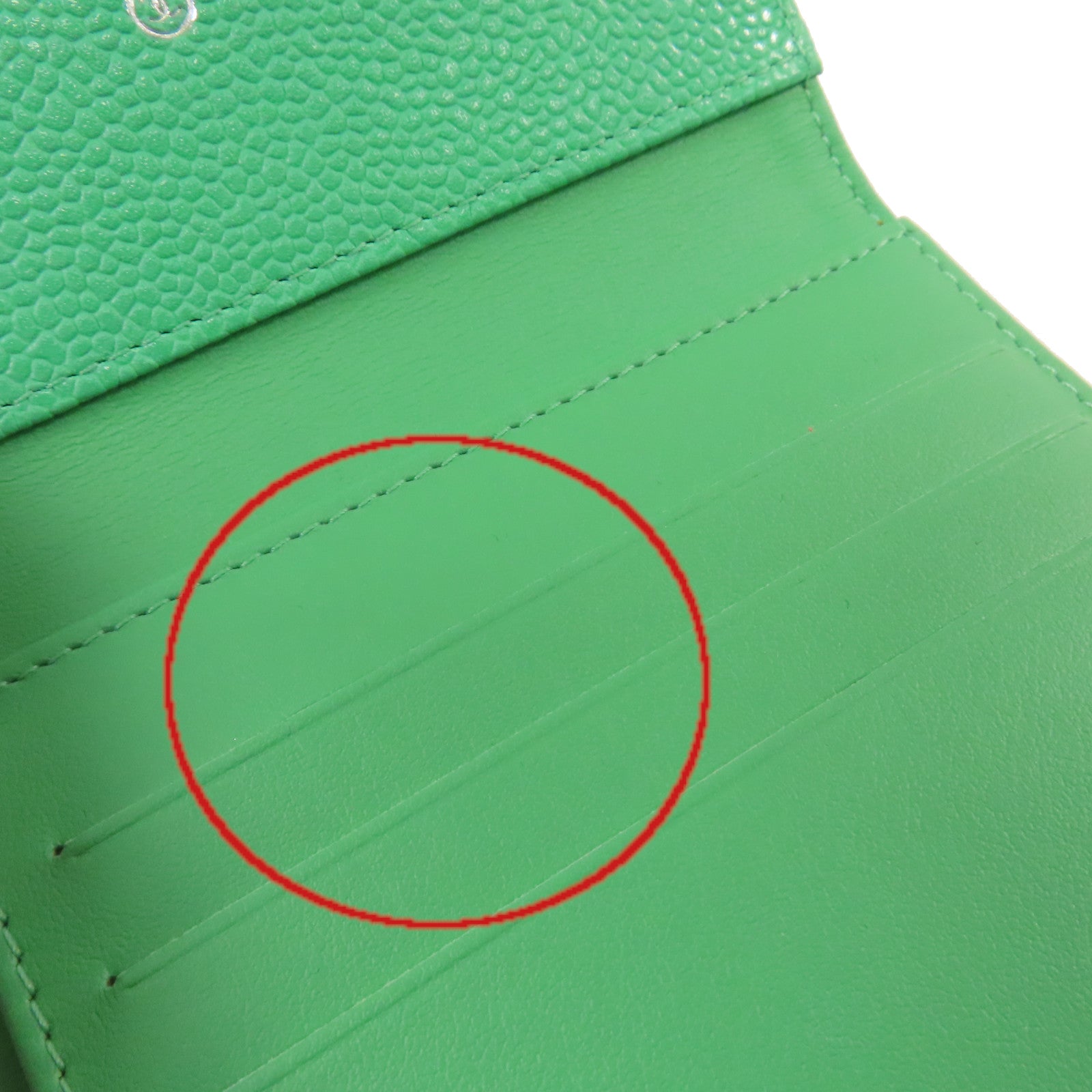 CHANEL 斜紋Caviar皮革Fold Wallet銀扣短錢包綠色