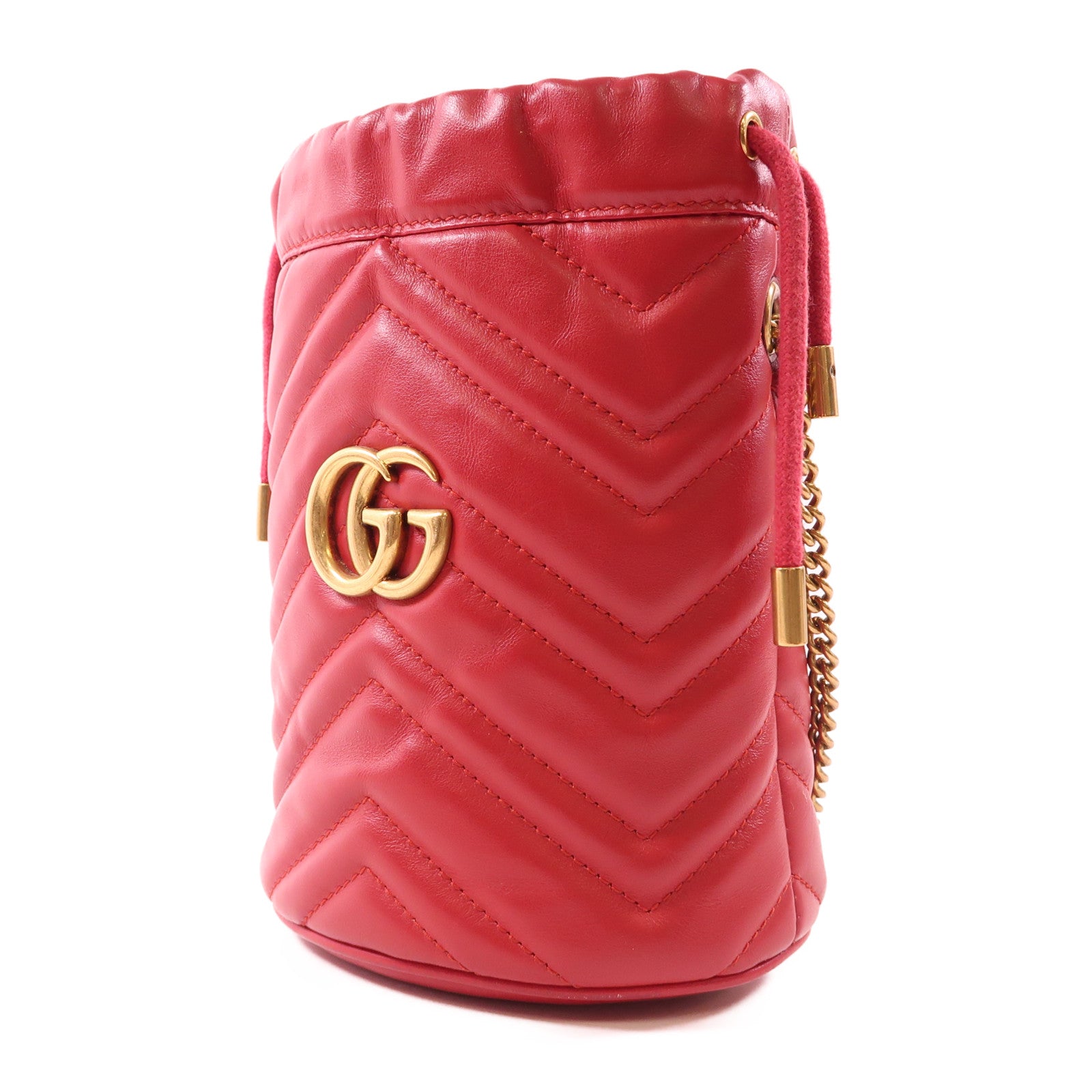 GUCCI 【激減優惠】牛皮皮革GG Marmont Mini Bucket金扣鏈帶肩背袋