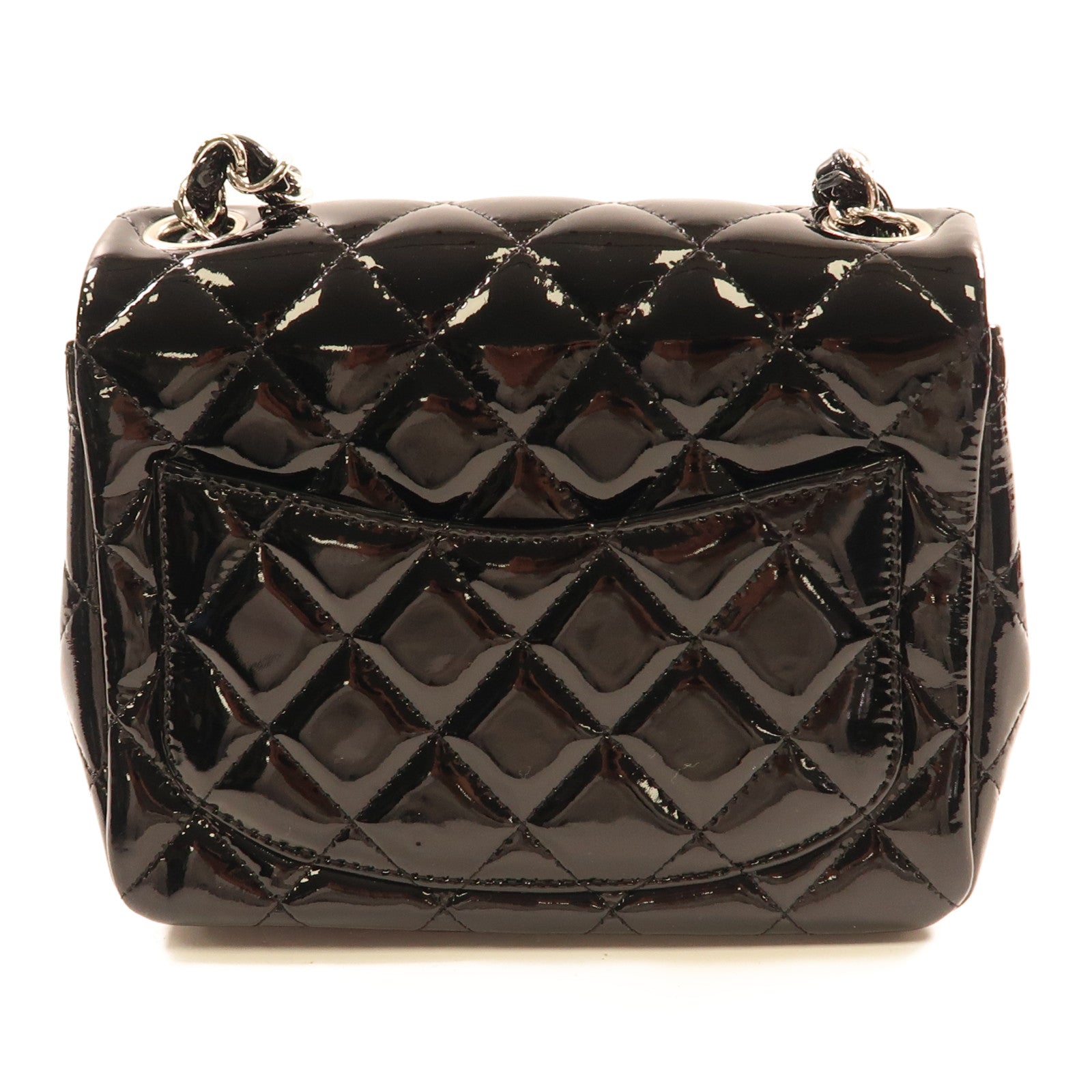 CHANEL 漆皮皮革Mini Classic 17銀扣鏈帶肩背袋