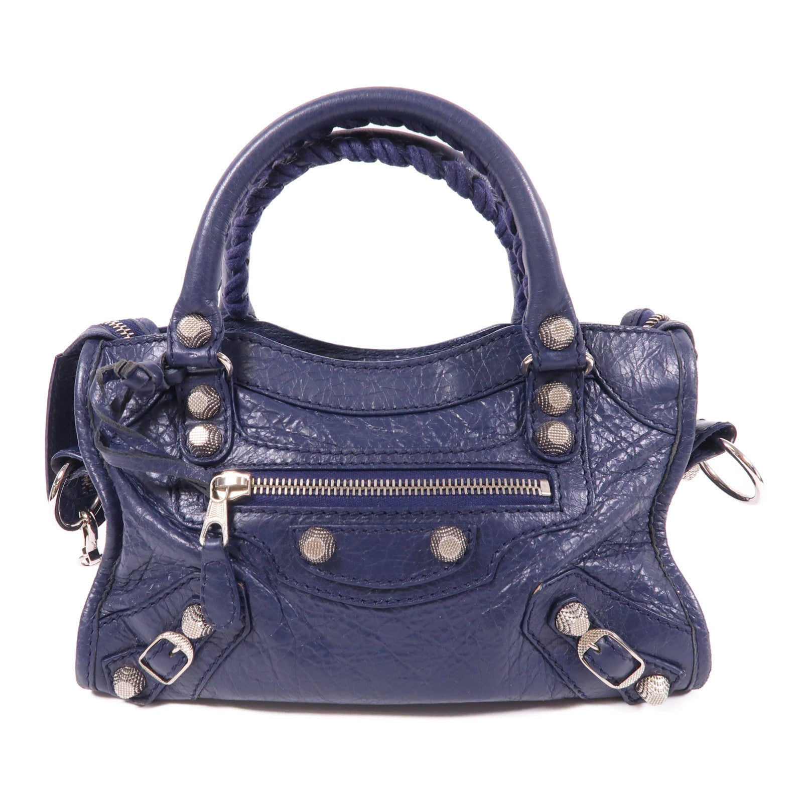 BALENCIAGA SHW Mini City 2 Way Shoulder Bag 309544 Calfskin Leather Navy