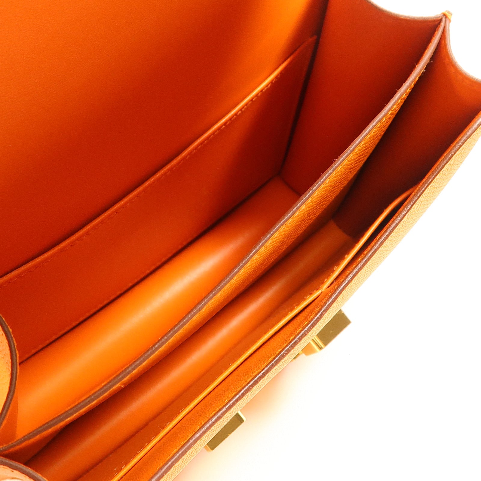 HERMES Epsom皮革Constance Mini金扣肩背袋Orange