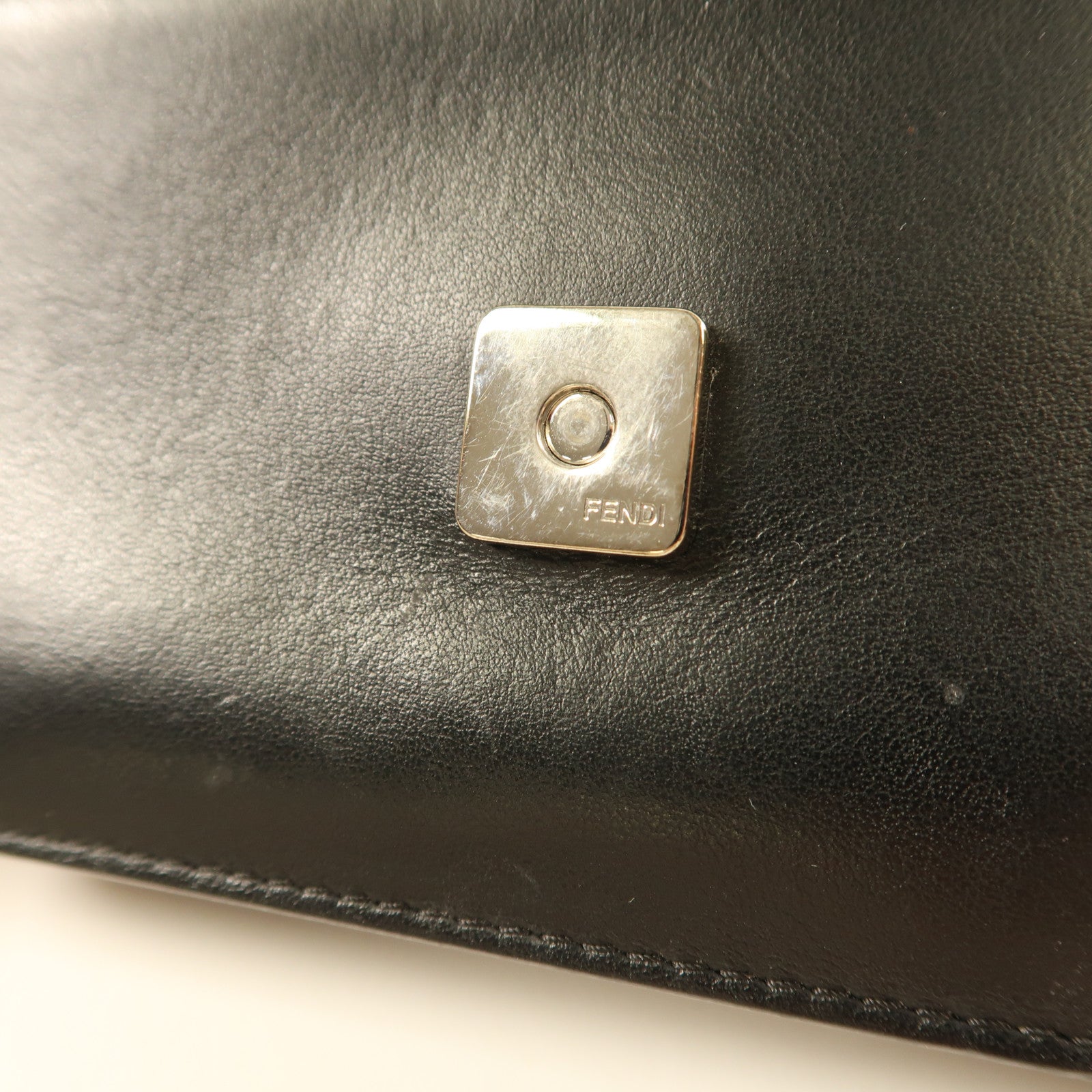 FENDI SHW Shiny Nappa Trapuntata Potom Wallet On Chain 8M0346 Calfskin Black