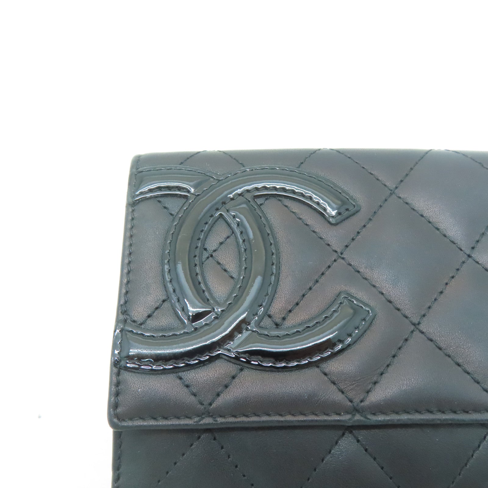 CHANEL 【激減優惠】菱格牛皮皮革Cambon Compact Wallet銀扣錢包黑色/粉紅色