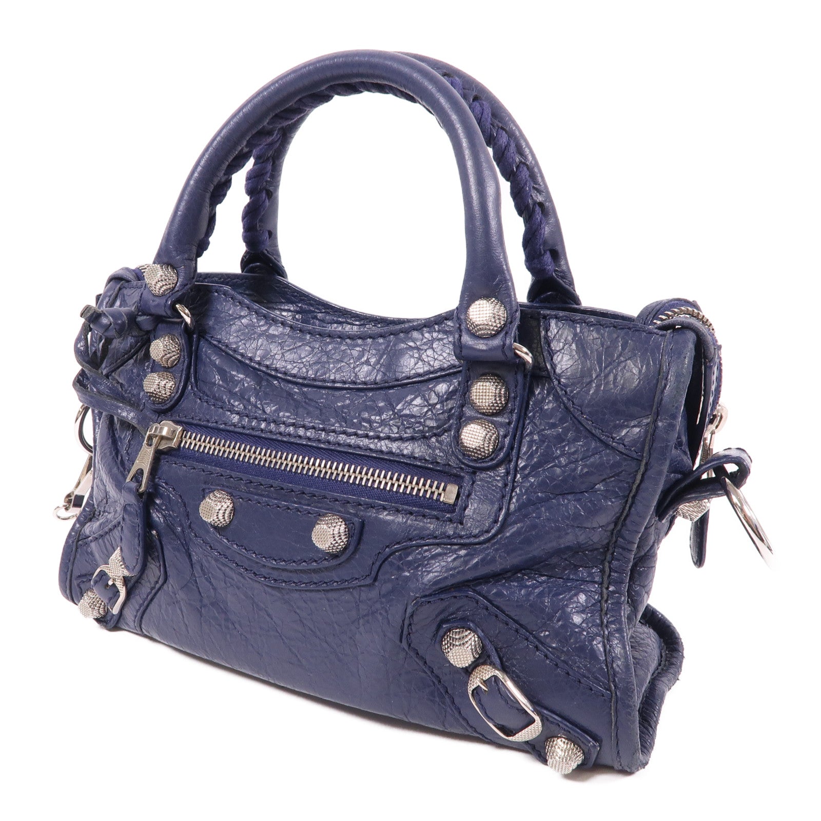 BALENCIAGA SHW Mini City 2 Way Shoulder Bag 309544 Calfskin Leather Navy