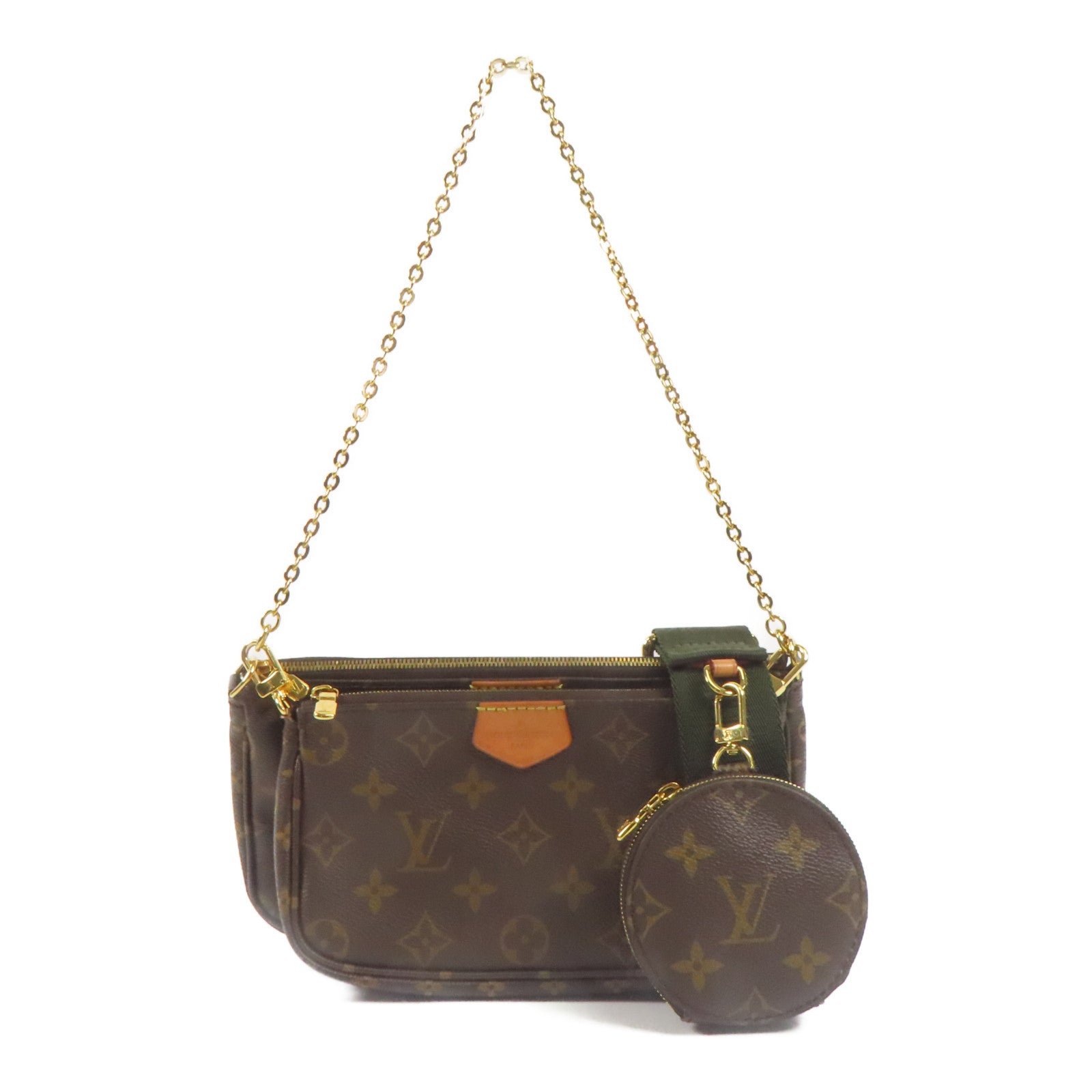 LOUIS VUITTON Monogram Multi Pochette Accessoires金扣肩背袋棕色