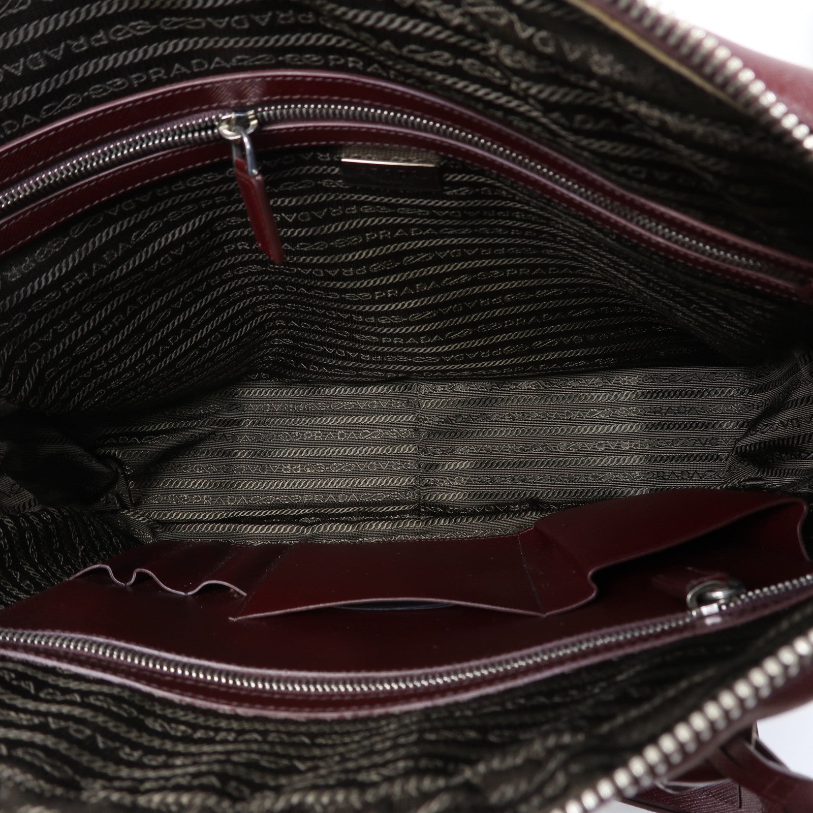 PRADA Saffiano皮革Briefcase Bag銀扣公事包酒紅色