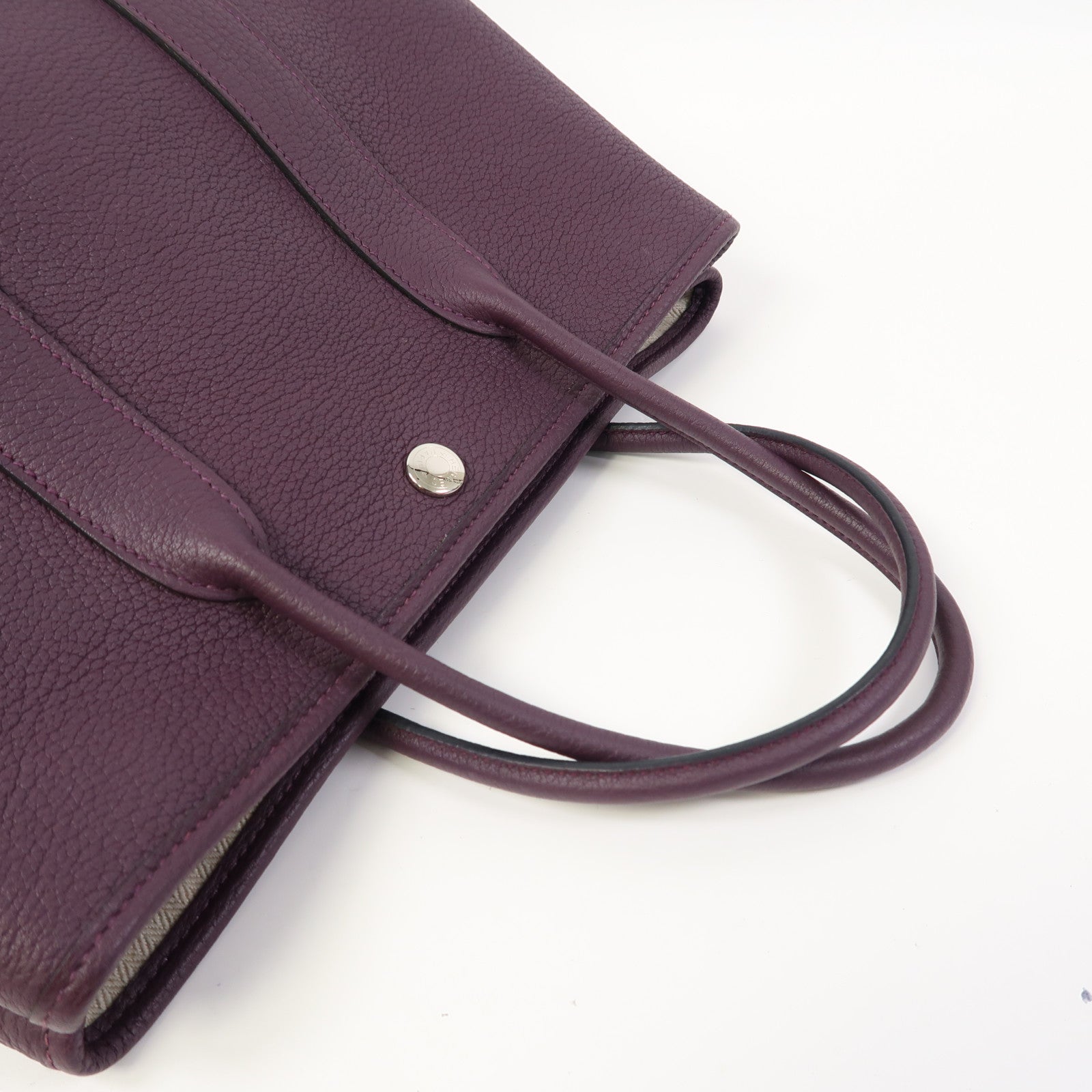 HERMES Negonda皮革Garden Party TPM銀扣手挽袋Raisin /葡萄紫色