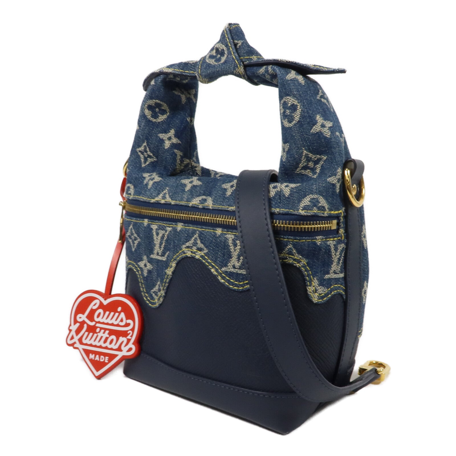 LOUIS VUITTON Monogram Denim/Taurillon Japanese Cruiser手挽肩背兩用袋