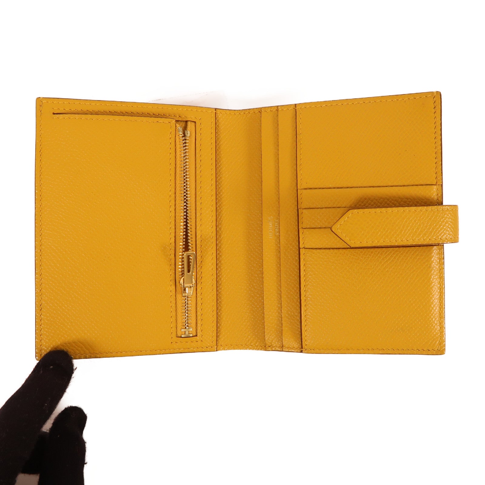 HERMES Epsom皮革Wallet金扣錢包黃色
