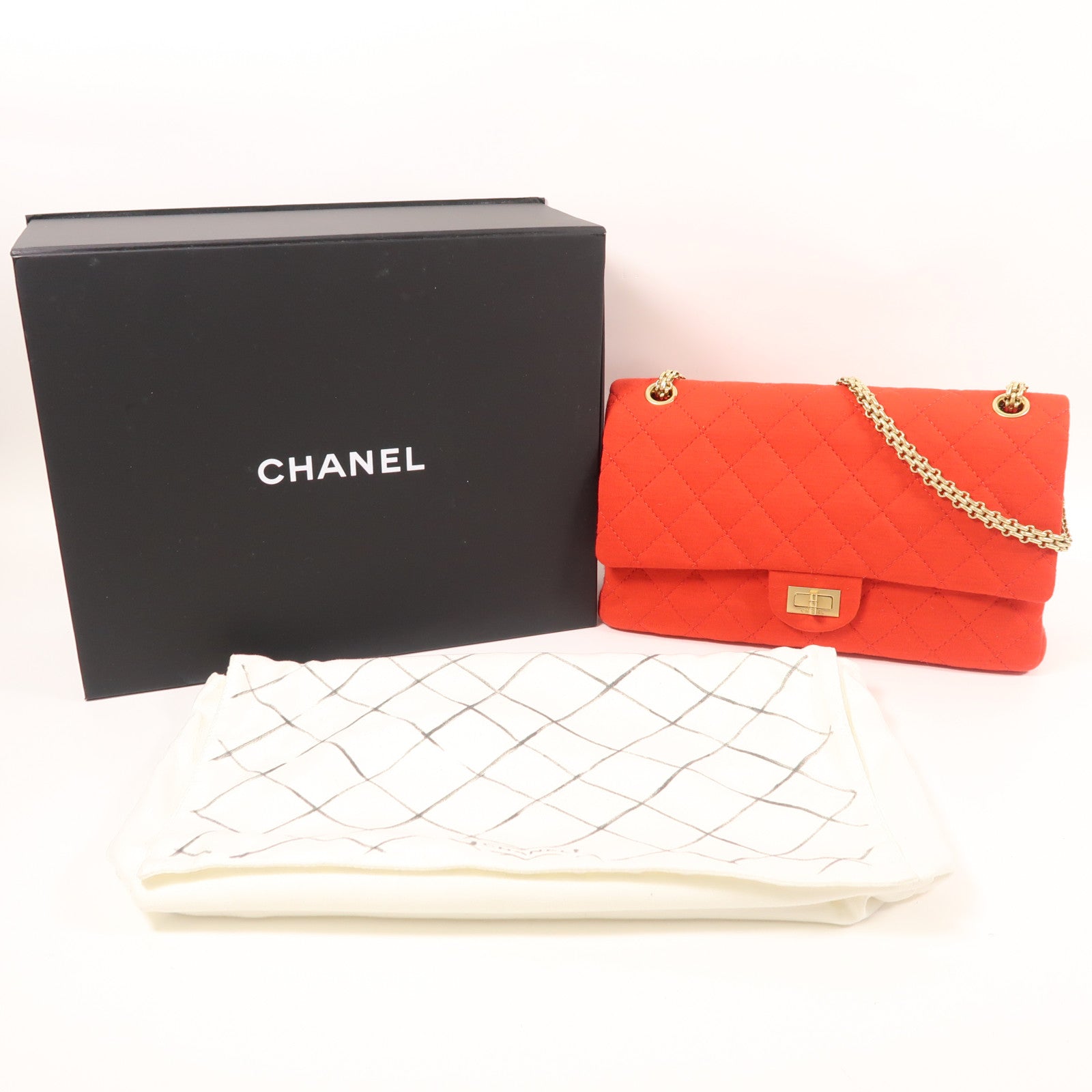 CHANEL 帆布2.55金扣鏈帶肩背袋