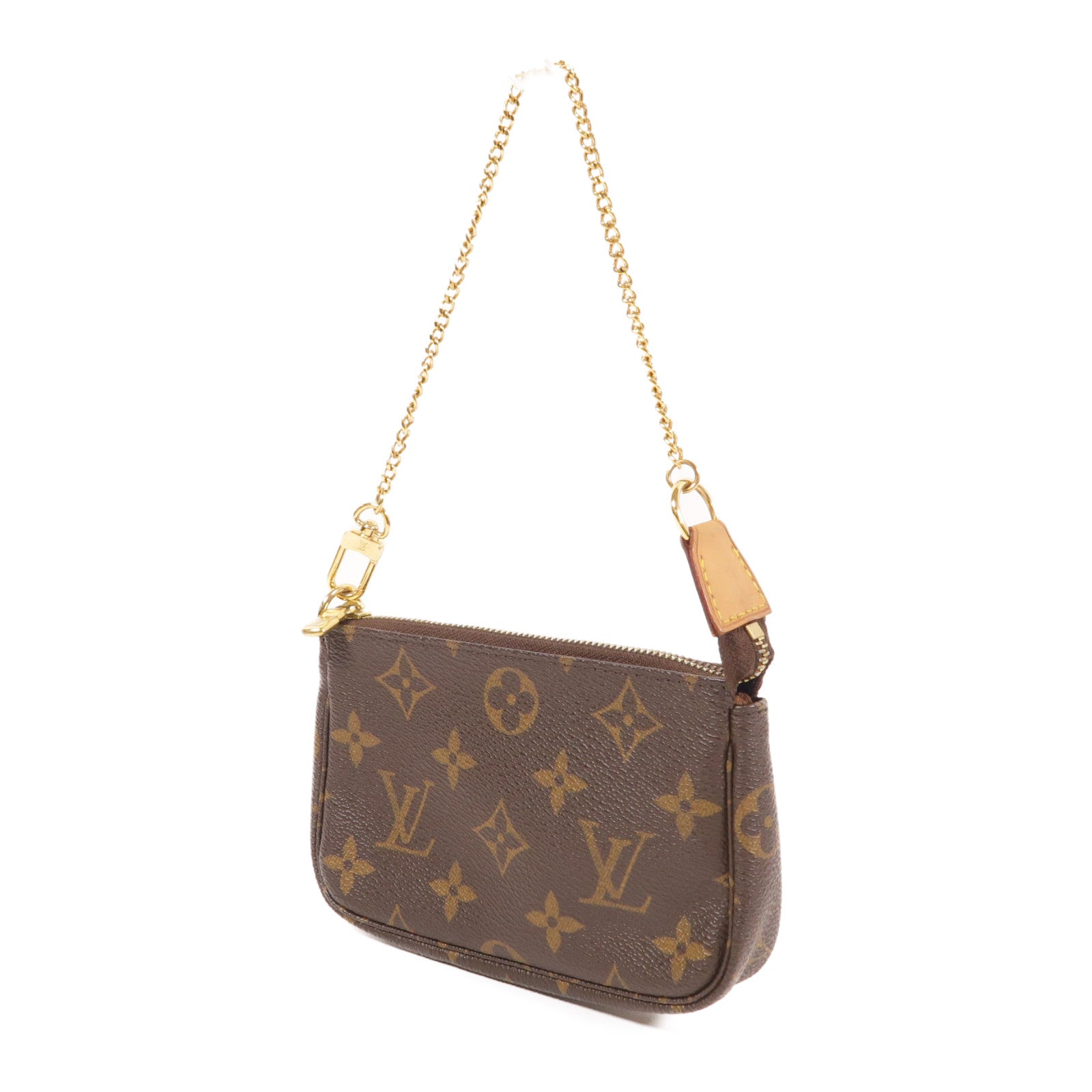 LOUIS VUITTON Monogram Mini Pochette Accessoires金扣手挽袋棕色