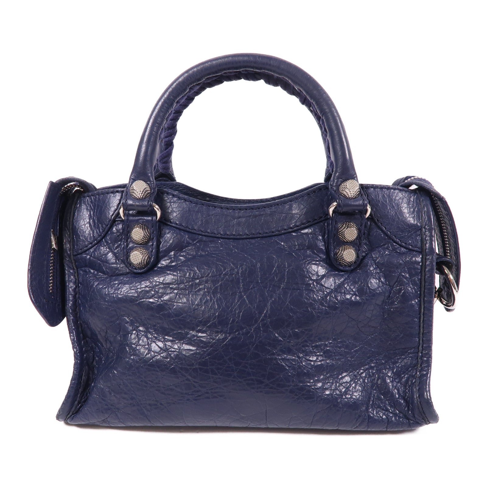BALENCIAGA SHW Mini City 2 Way Shoulder Bag 309544 Calfskin Leather Navy