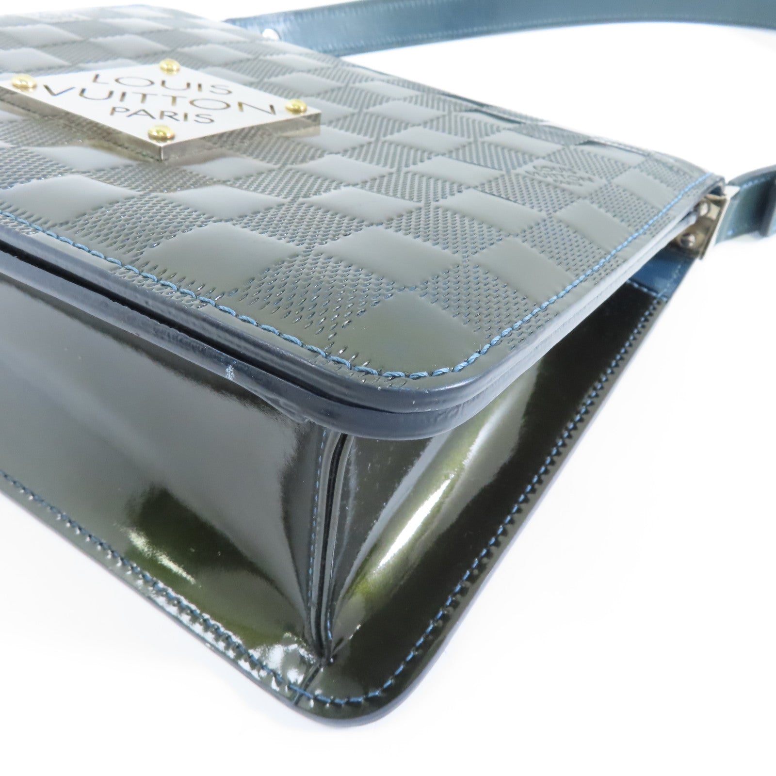 LOUIS VUITTON Damier Vernis Cabaret銀扣肩背袋綠色