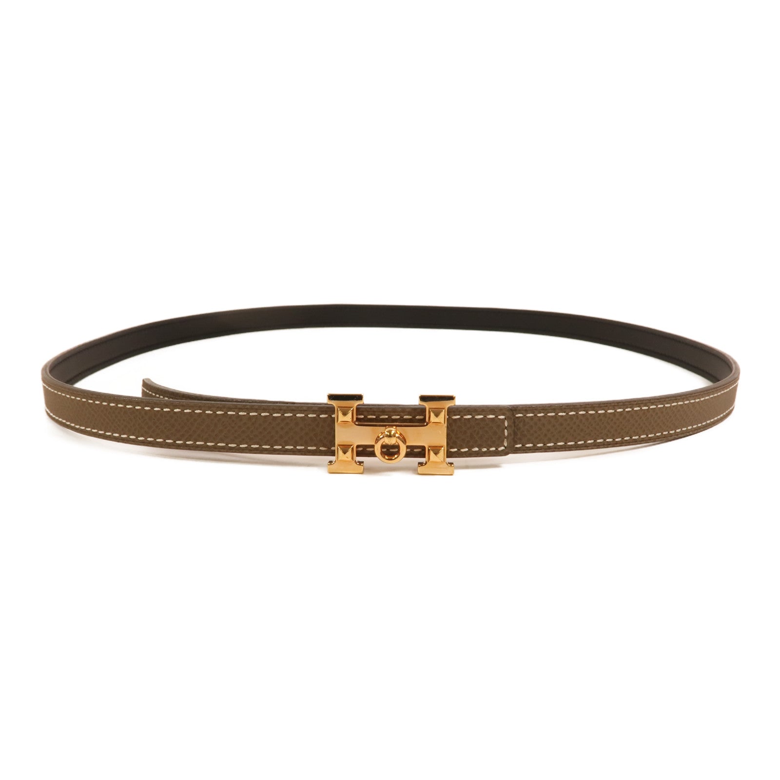 HERMES Epsom/Swift皮革H Belt金扣皮帶Etoupe/Noir