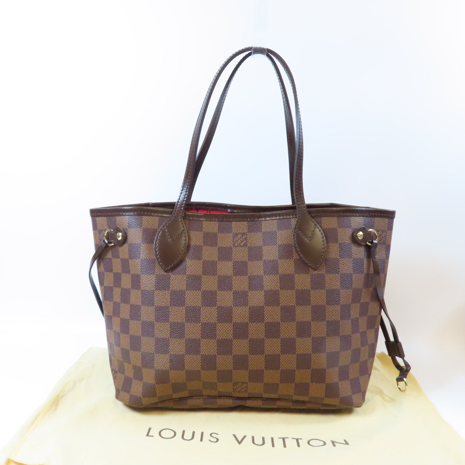 LOUIS VUITTON Damier Neverfull PM金扣手挽袋啡色