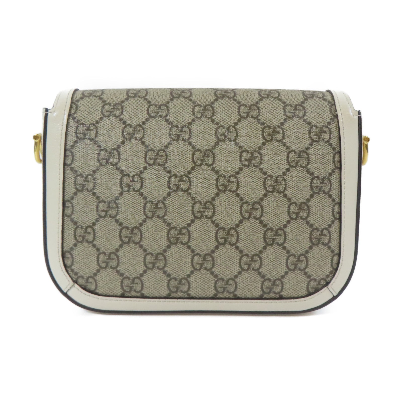 GUCCI 塗層帆布Horsebit 1955 Mini Bag金扣肩背袋白色/啡色