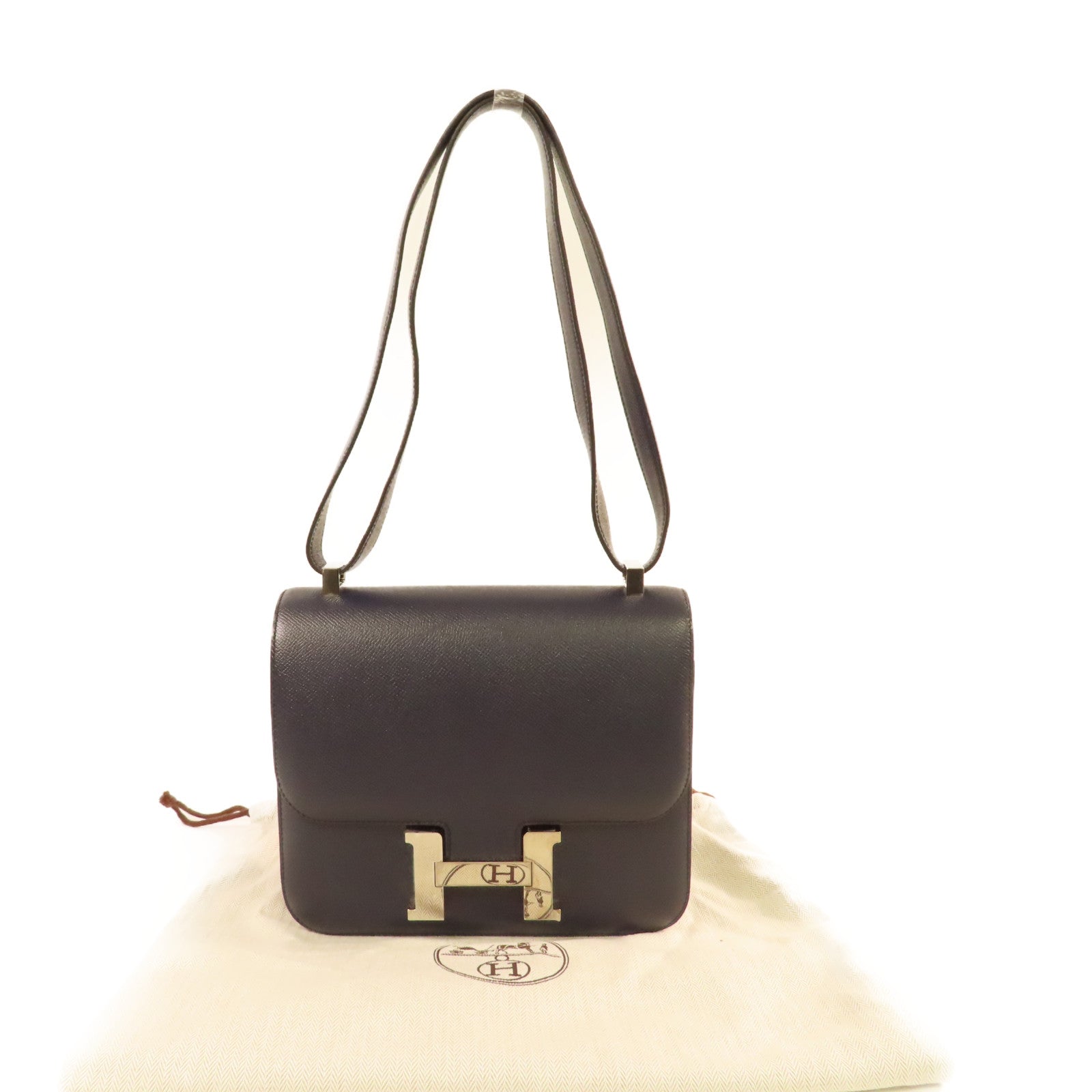 HERMES 【激減優惠】Epsom皮革Constance 24 Shoulder Bag銀扣肩背袋Blue Indigo/靛藍色