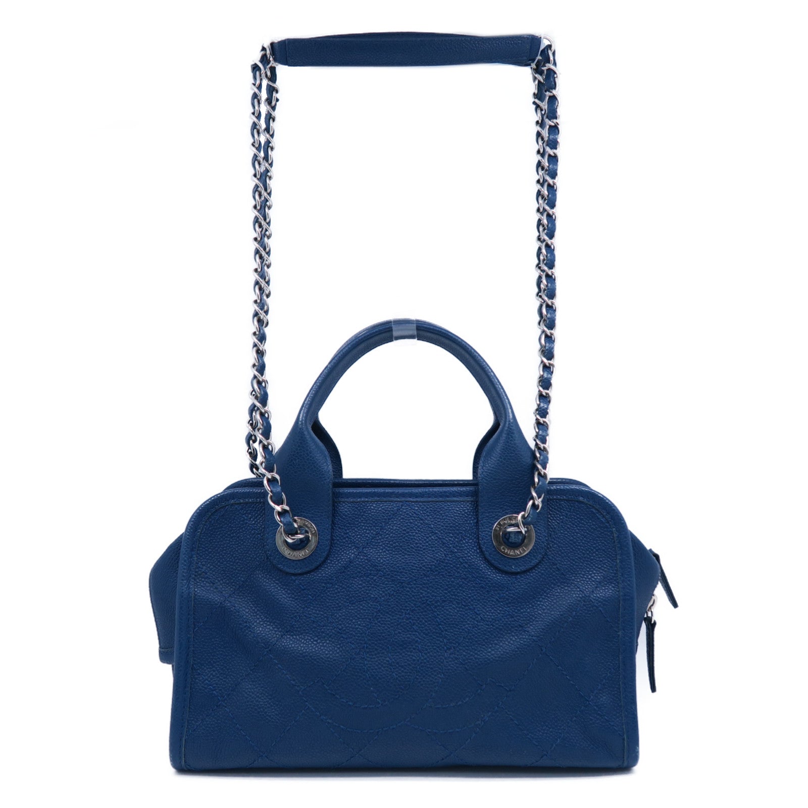 CHANEL 【激減優惠】菱格牛皮皮革2 Way Shoulder Bag銀扣手挽肩背兩用袋藍色