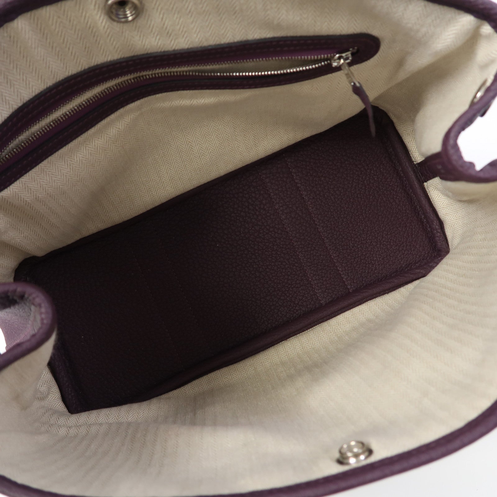 HERMES Negonda皮革Garden Party TPM銀扣手挽袋Raisin /葡萄紫色