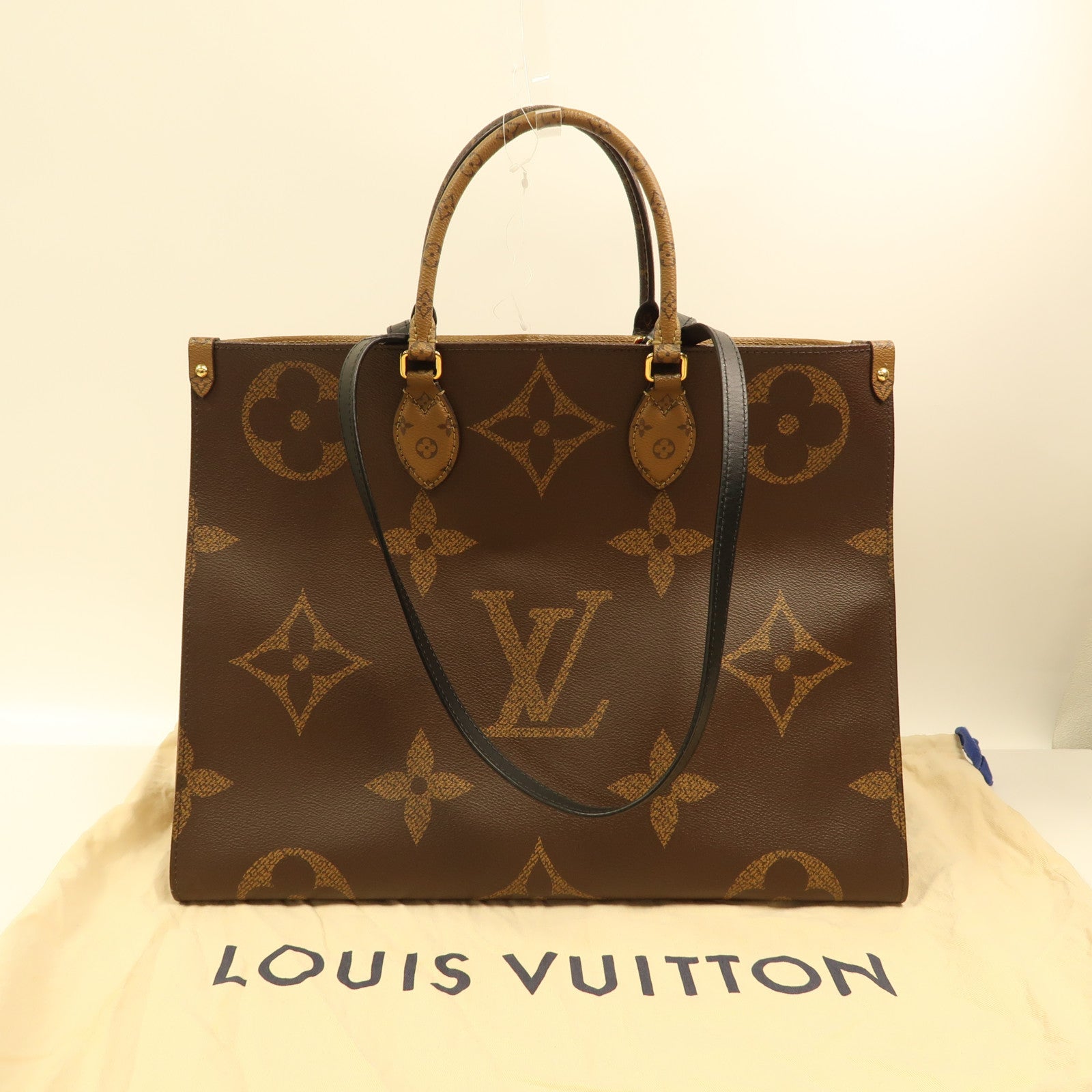 LOUIS VUITTON Monogram Giant On The Go GM金扣手挽肩背兩用袋棕色