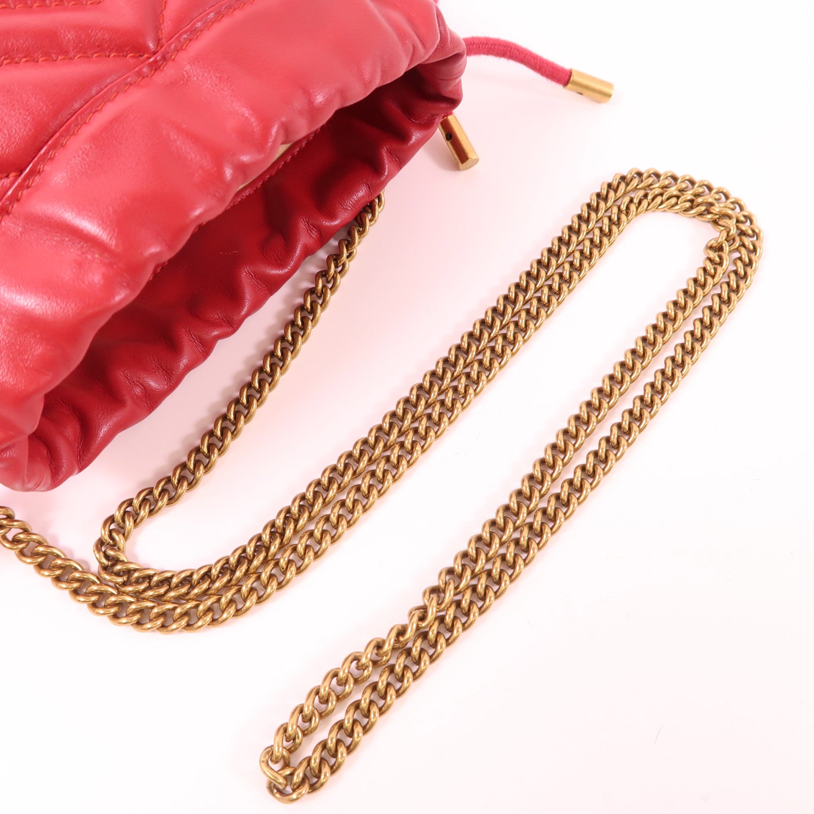 GUCCI GHW GG Marmont Bucket Chain Shoulder Bag 575163 Calfskin Leather Red