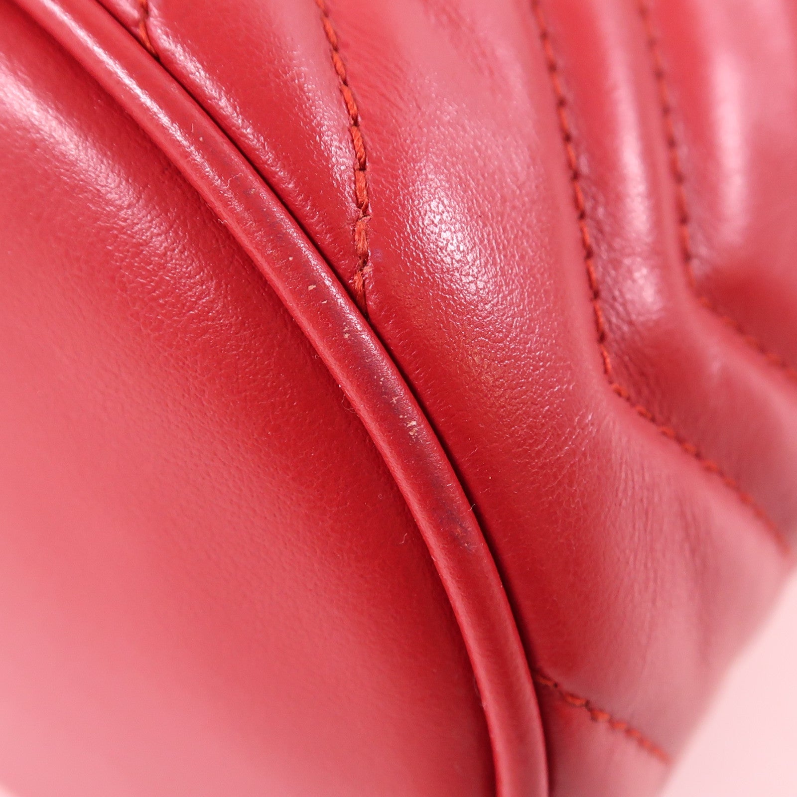 GUCCI GHW GG Marmont Bucket Chain Shoulder Bag 575163 Calfskin Leather Red