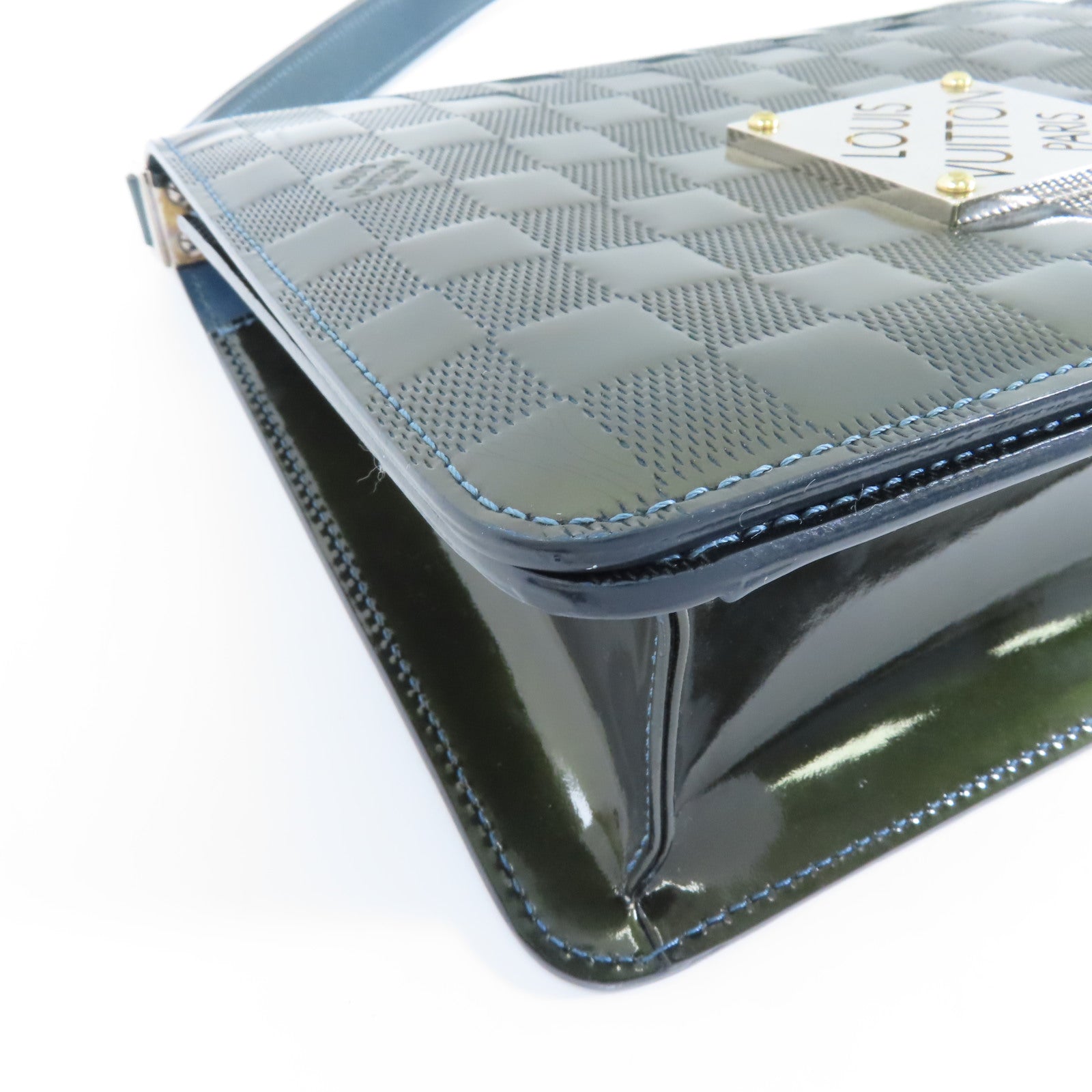 LOUIS VUITTON Damier Vernis Cabaret銀扣肩背袋綠色
