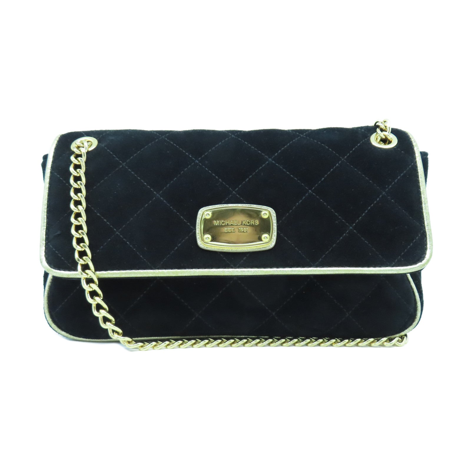 Michael Kors 【激減優惠】麂皮皮革Shoulder Bag金扣鏈帶肩背袋黑色