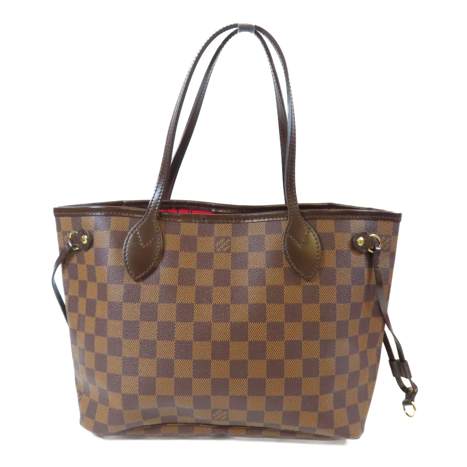 LOUIS VUITTON Damier Neverfull PM金扣手挽袋啡色