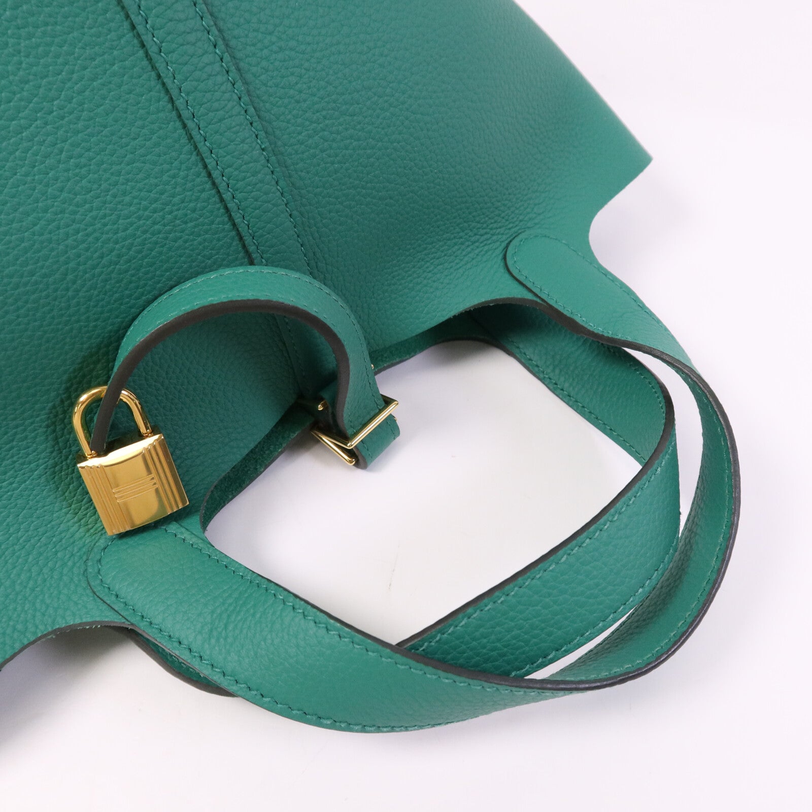 HERMES Clemence皮革Picotin PM金扣手挽袋Vert Vertigo