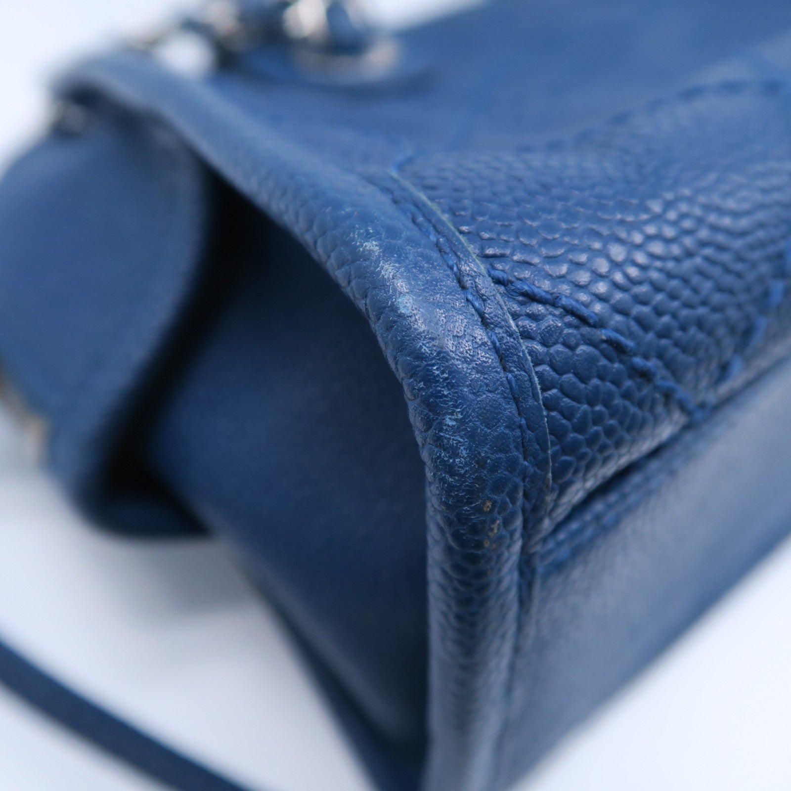 CHANEL 【激減優惠】菱格牛皮皮革2 Way Shoulder Bag銀扣手挽肩背兩用袋藍色