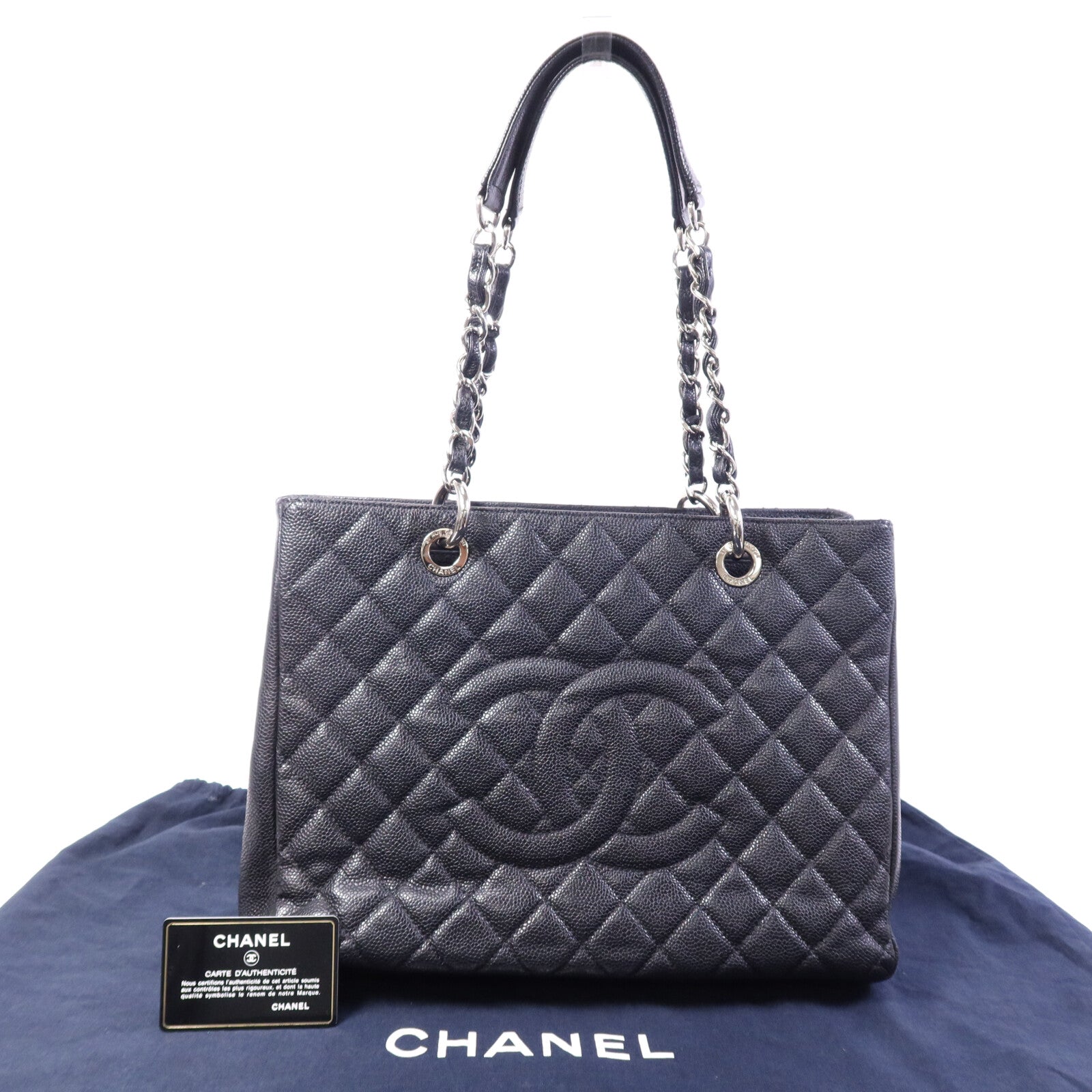 CHANEL 牛皮皮革GST銀扣鏈帶肩背袋