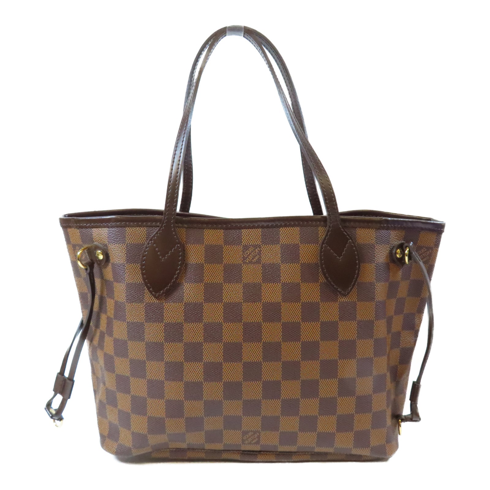 LOUIS VUITTON Damier Neverfull PM金扣手挽袋啡色