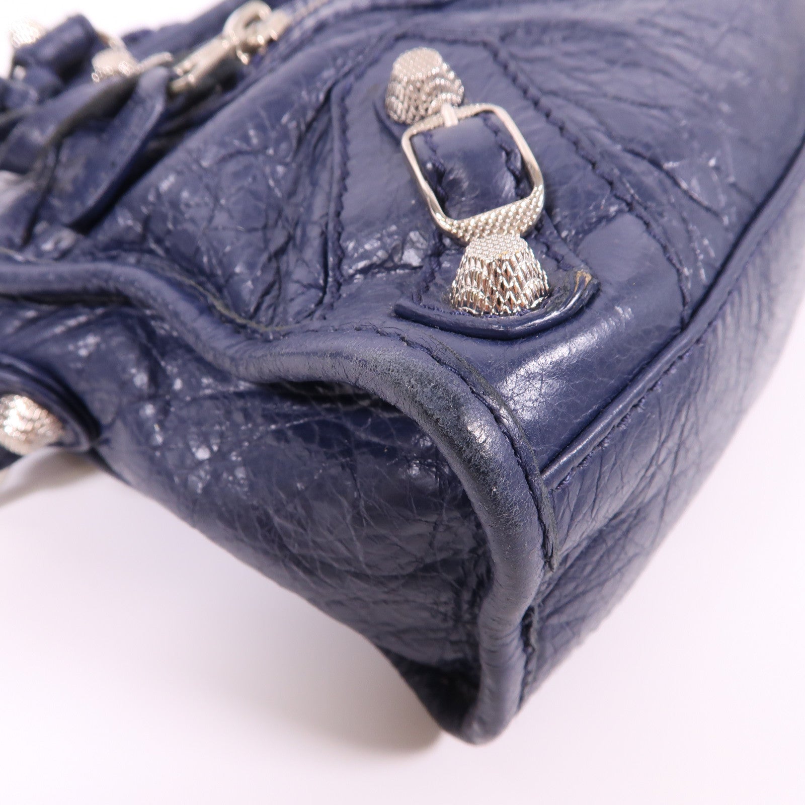 BALENCIAGA SHW Mini City 2 Way Shoulder Bag 309544 Calfskin Leather Navy