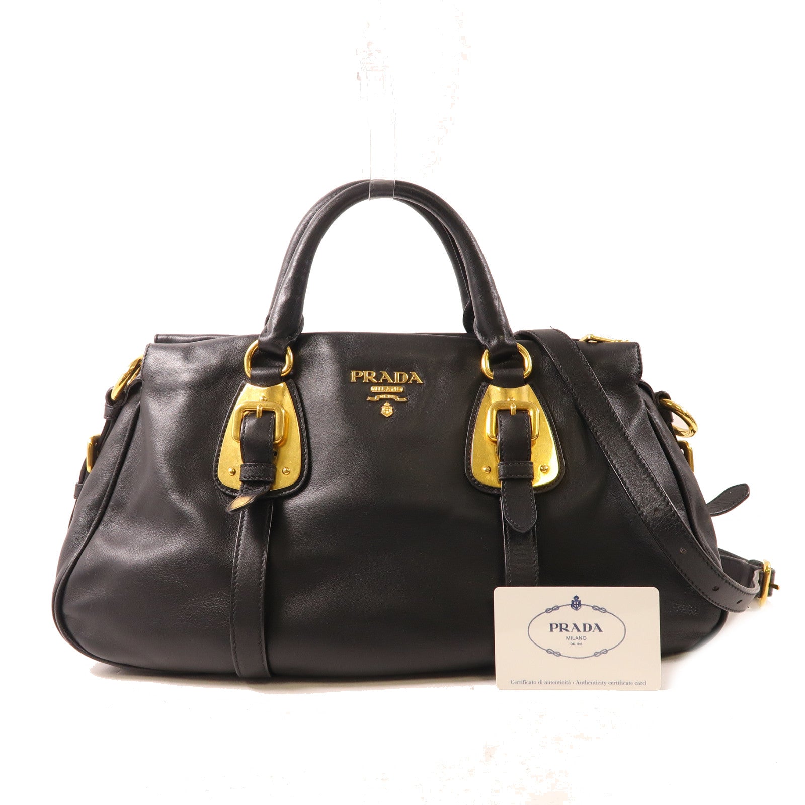 PRADA 牛皮皮革2 Way Shoulder金扣手挽肩背兩用袋黑色