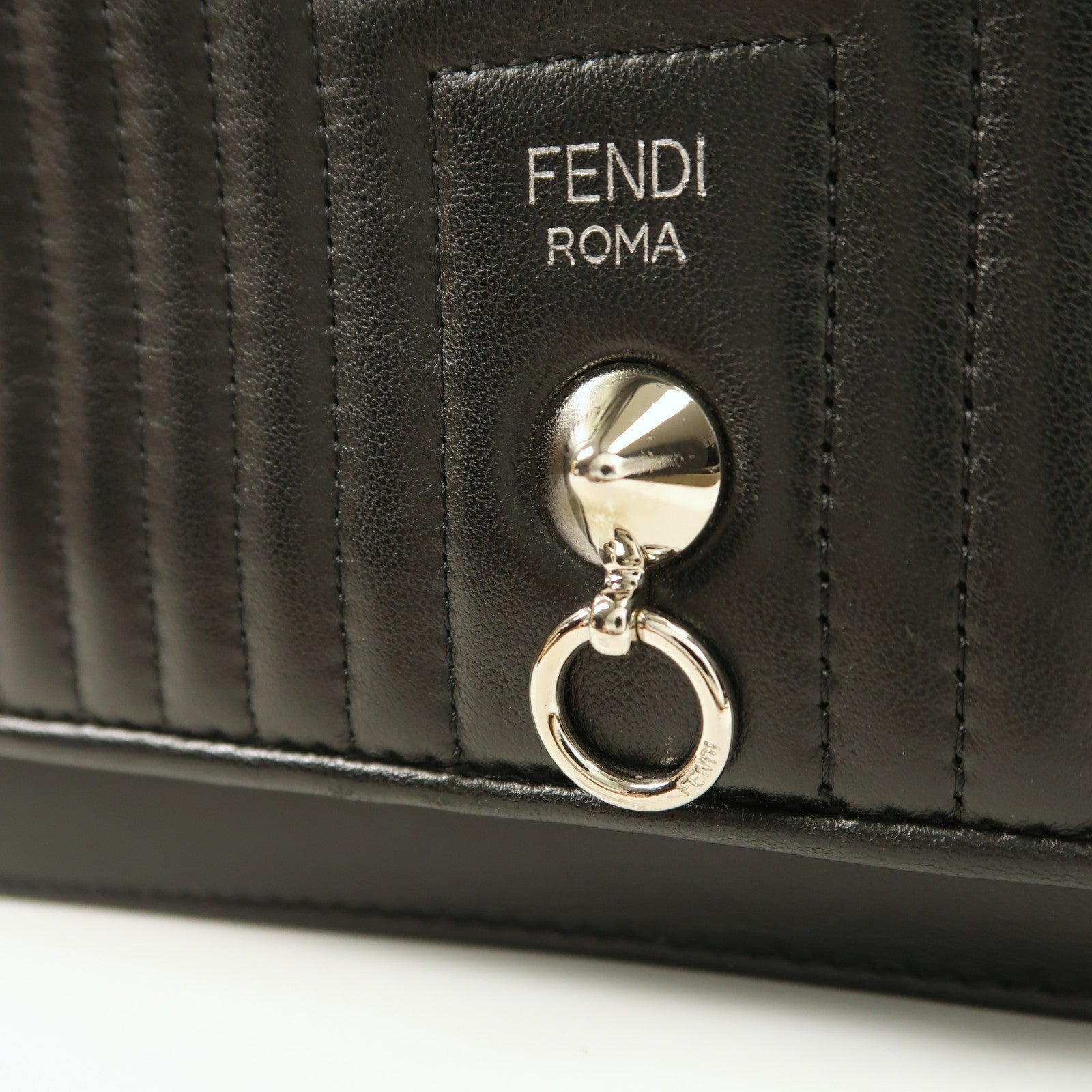 FENDI SHW Shiny Nappa Trapuntata Potom Wallet On Chain 8M0346 Calfskin Black