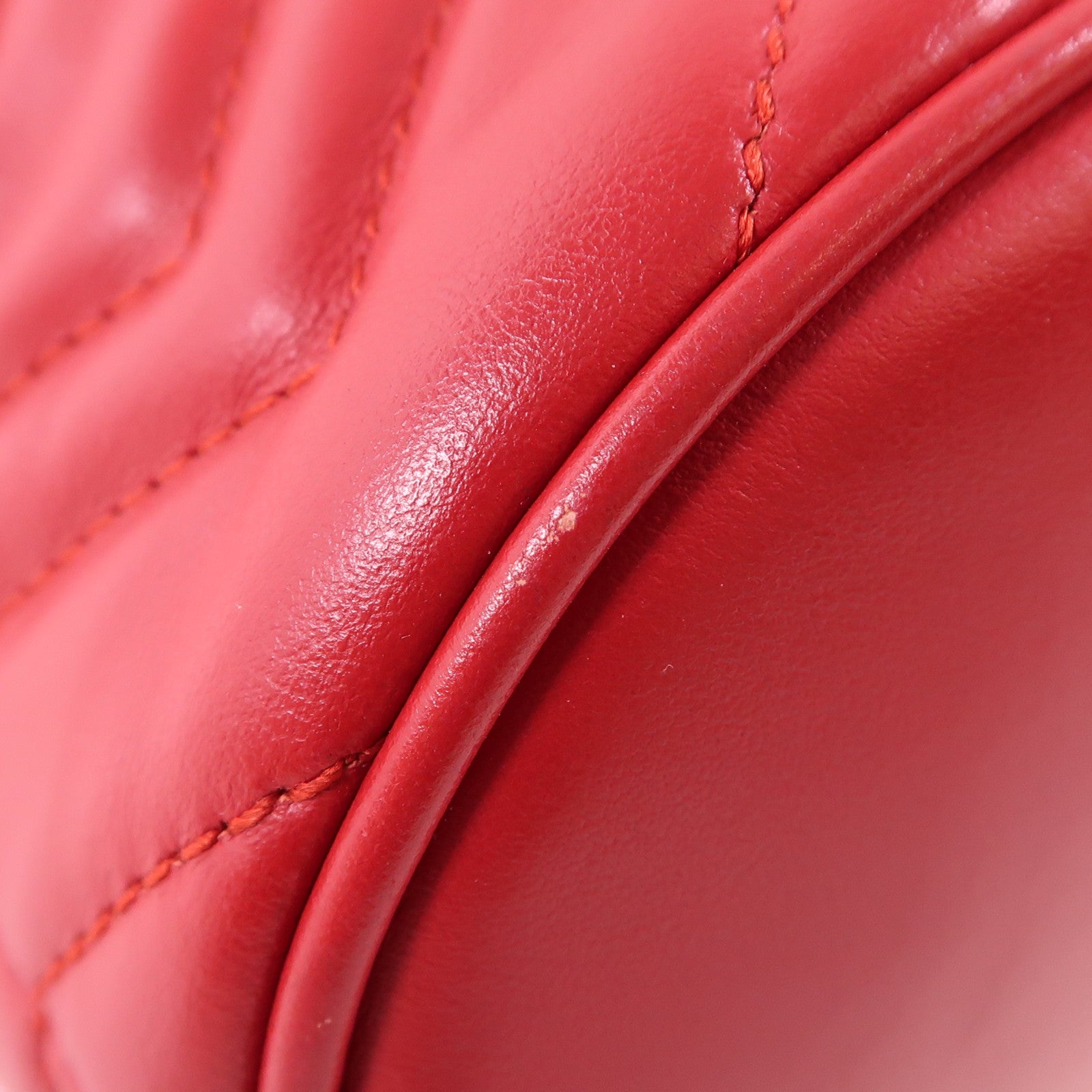 GUCCI GHW GG Marmont Bucket Chain Shoulder Bag 575163 Calfskin Leather Red