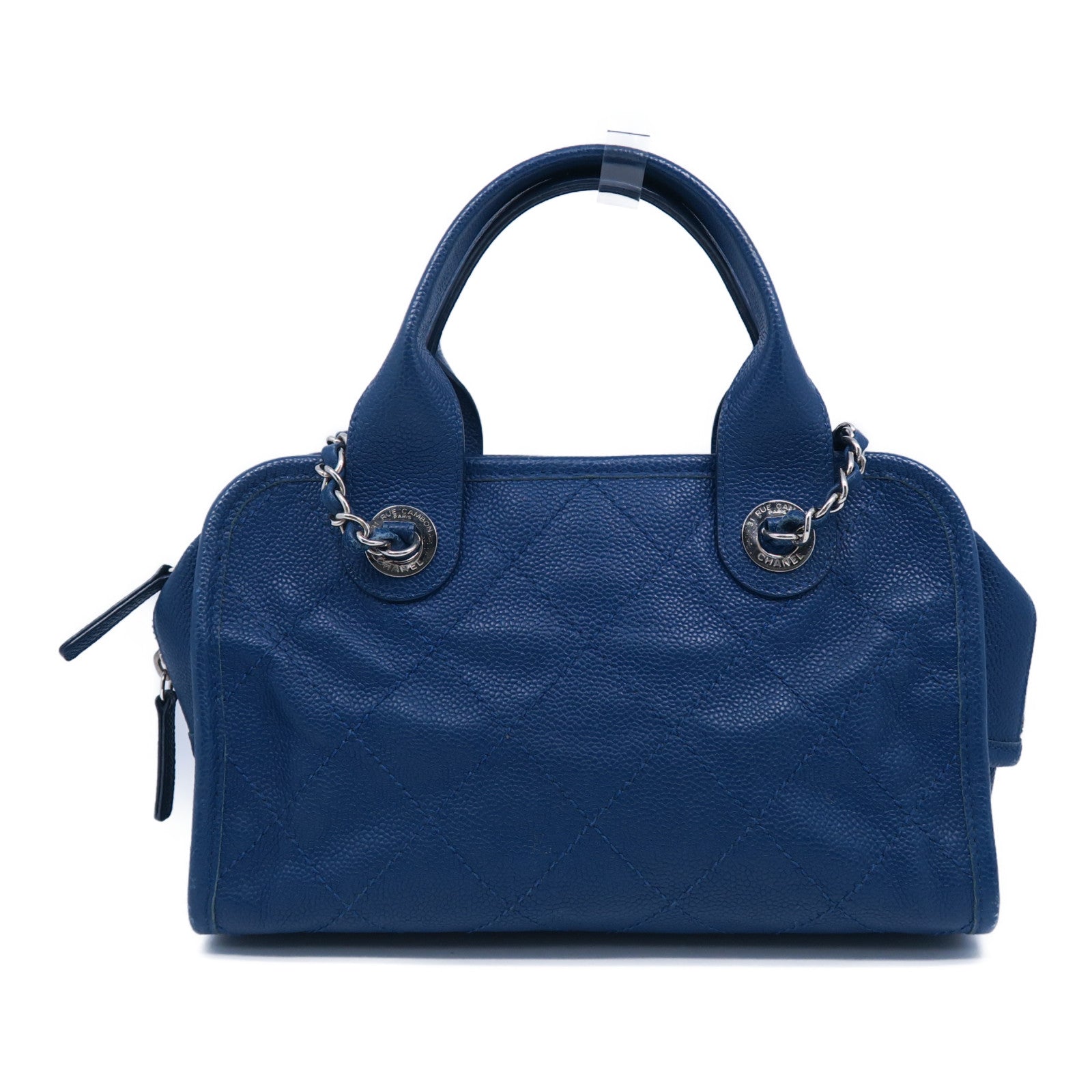 CHANEL 【激減優惠】菱格牛皮皮革2 Way Shoulder Bag銀扣手挽肩背兩用袋藍色