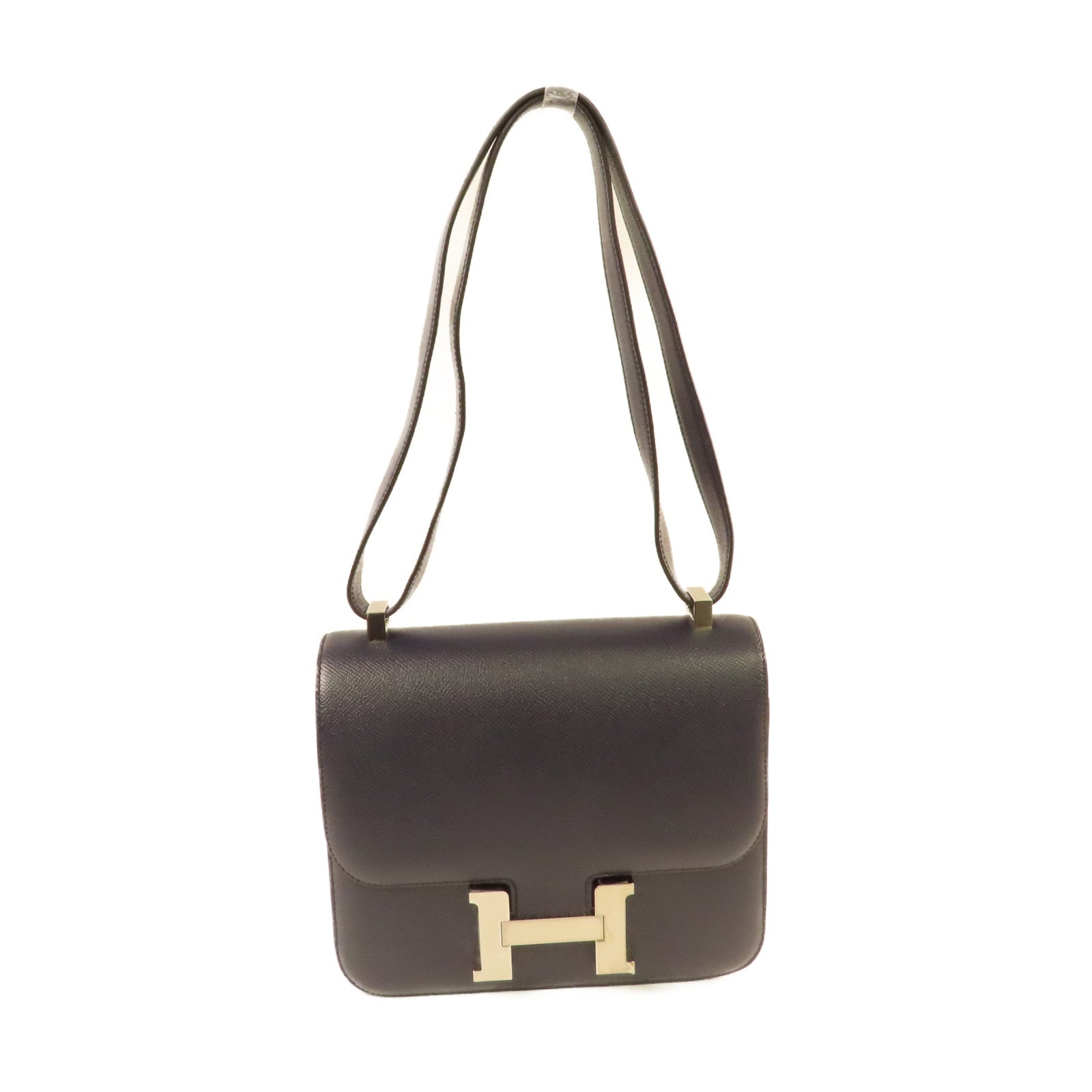 HERMES 【激減優惠】Epsom皮革Constance 24 Shoulder Bag銀扣肩背袋Blue Indigo/靛藍色