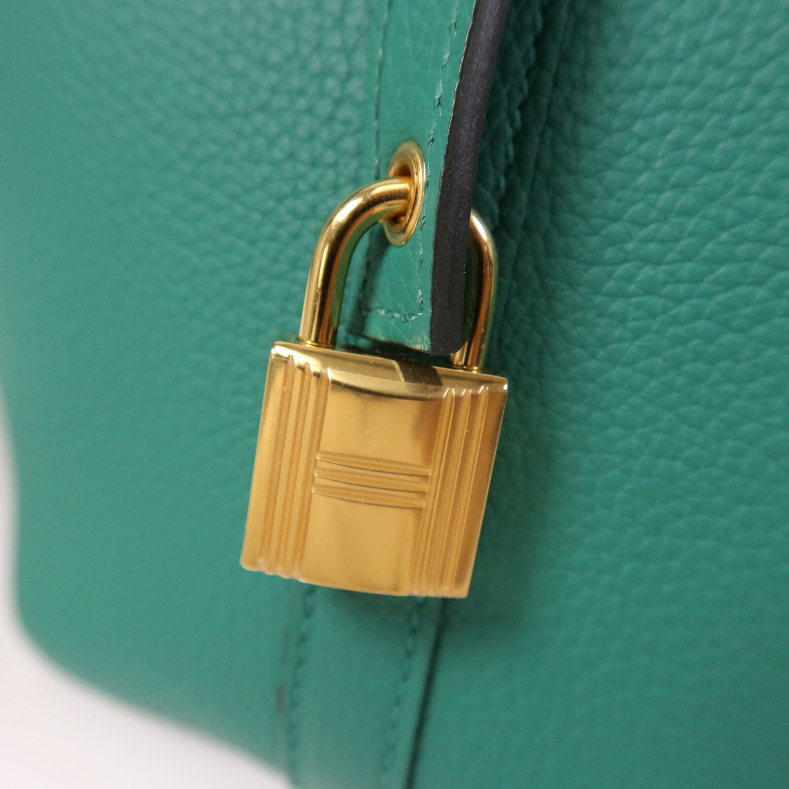 HERMES Clemence皮革Picotin PM金扣手挽袋Vert Vertigo